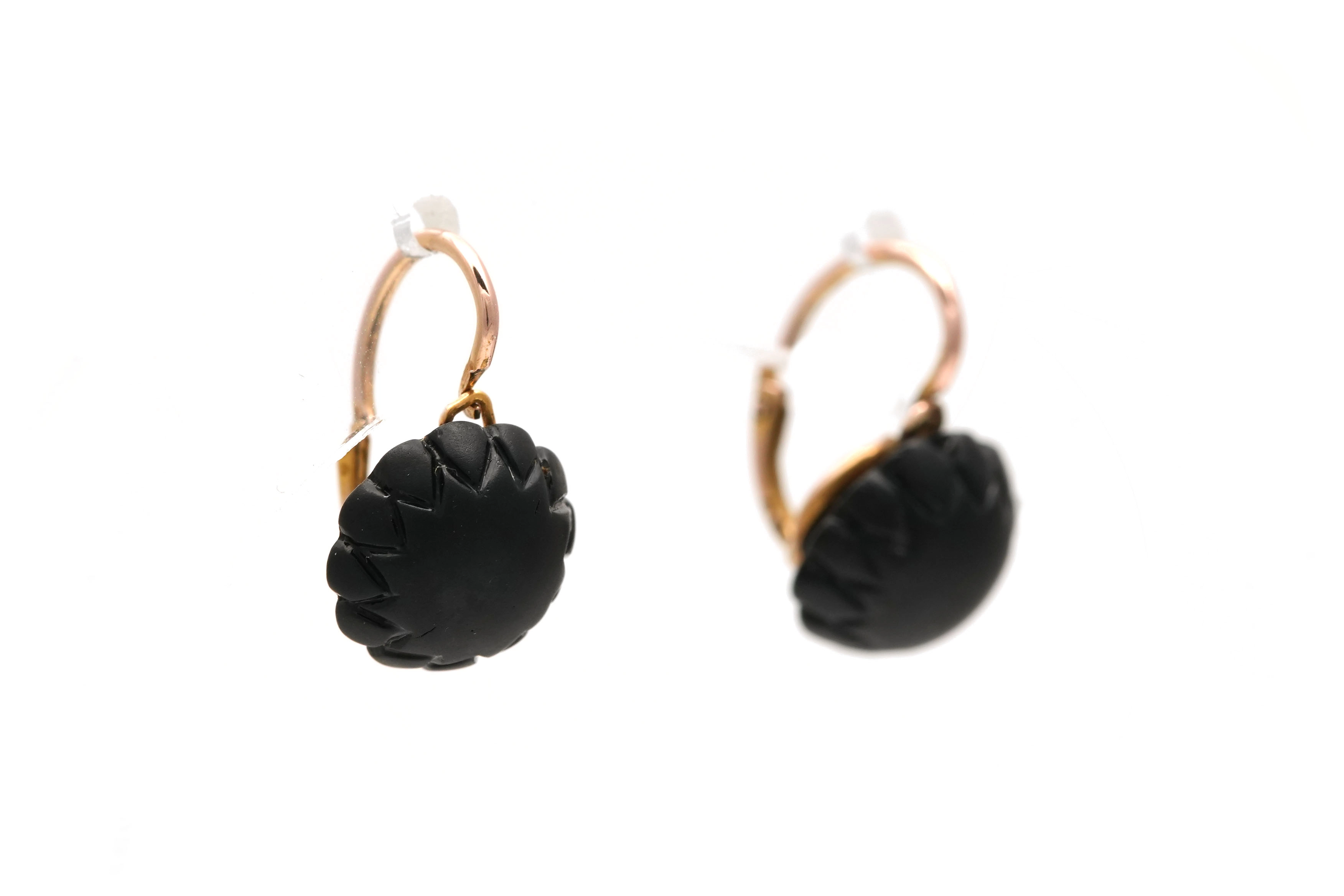 Boucles d'oreilles de deuil Napoléon III en or jaune 18 carats serties de geais - - 6