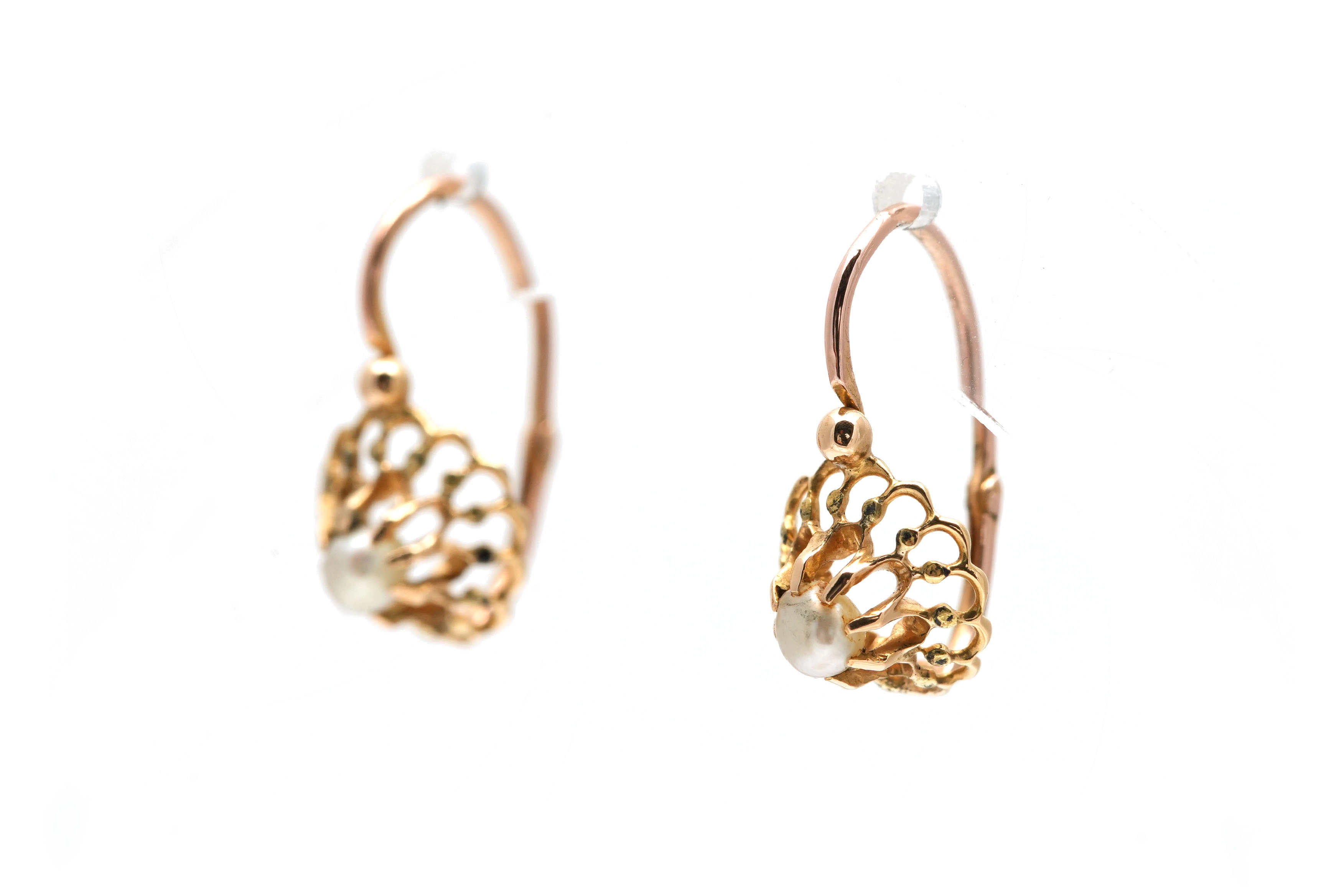 Boucles d'oreilles Art Déco en or jaune 18 carats serties de perles - - 2
