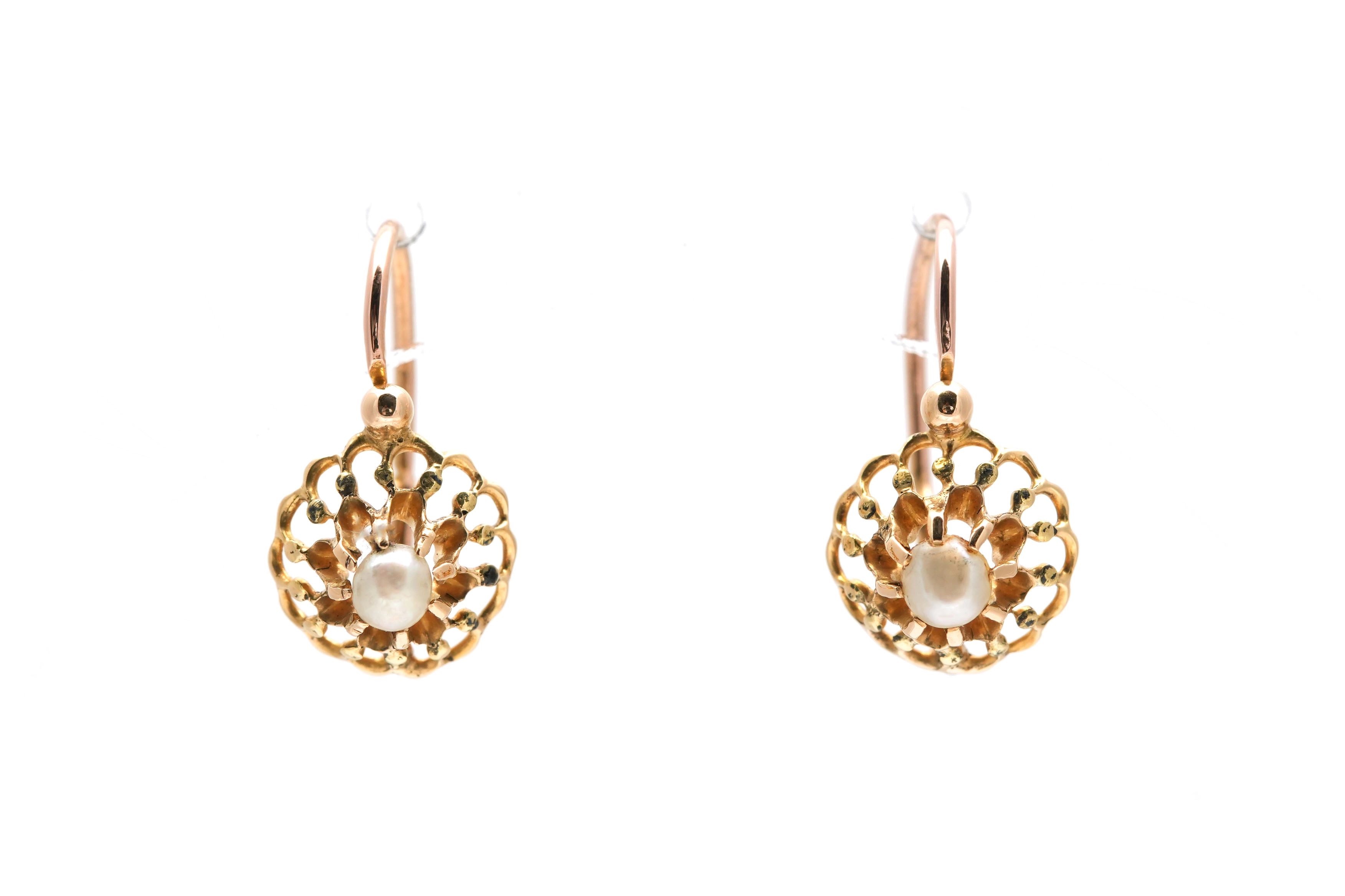 Boucles d'oreilles Art Déco en or jaune 18 carats serties de perles - - 1