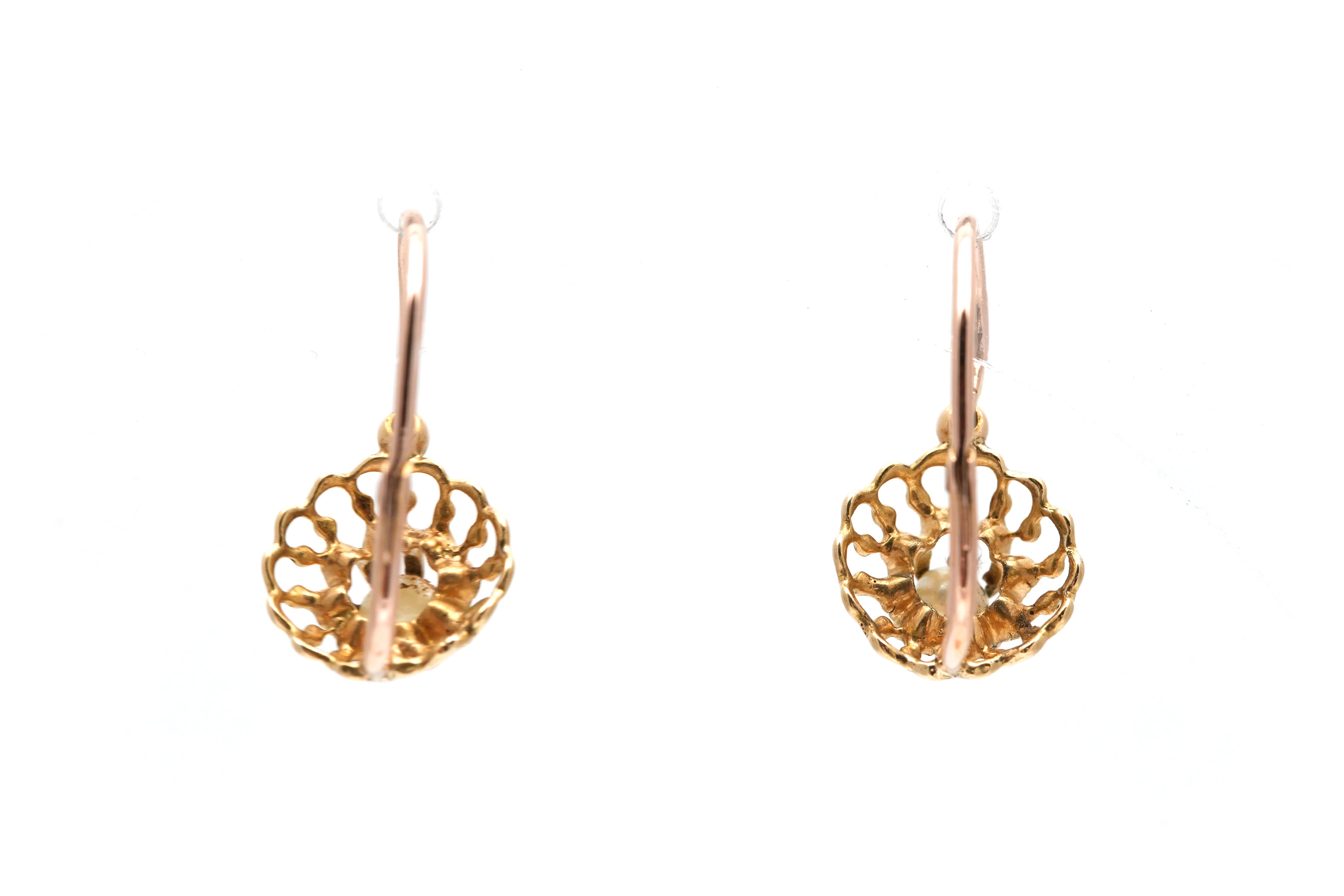 Boucles d'oreilles Art Déco en or jaune 18 carats serties de perles - - 4