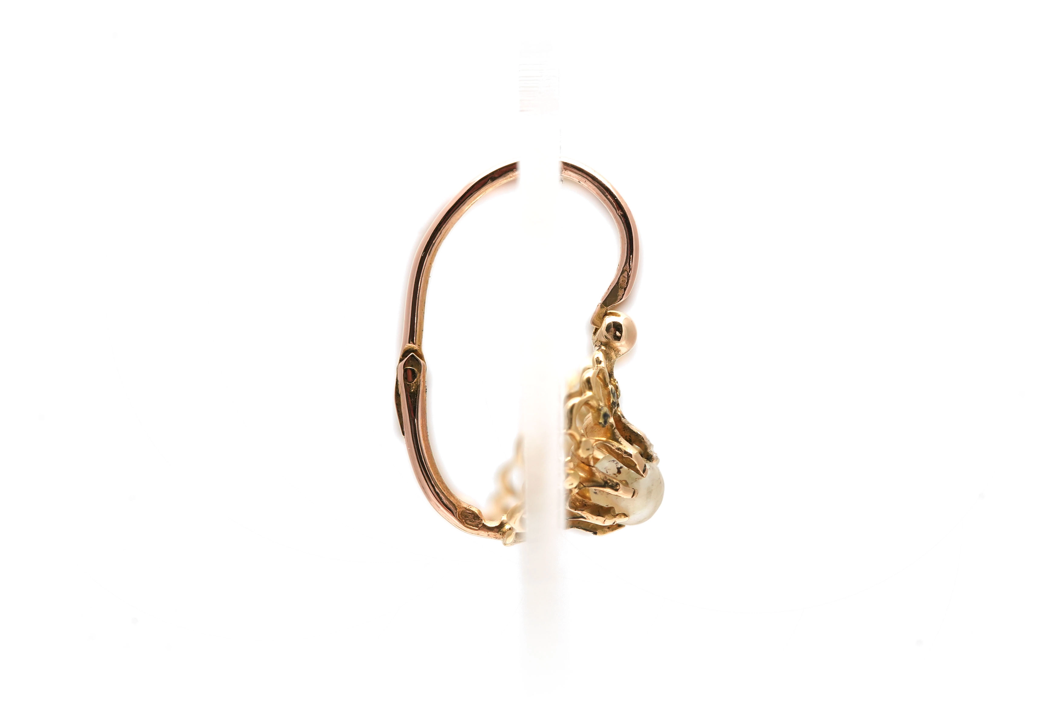 Boucles d'oreilles Art Déco en or jaune 18 carats serties de perles - - 5