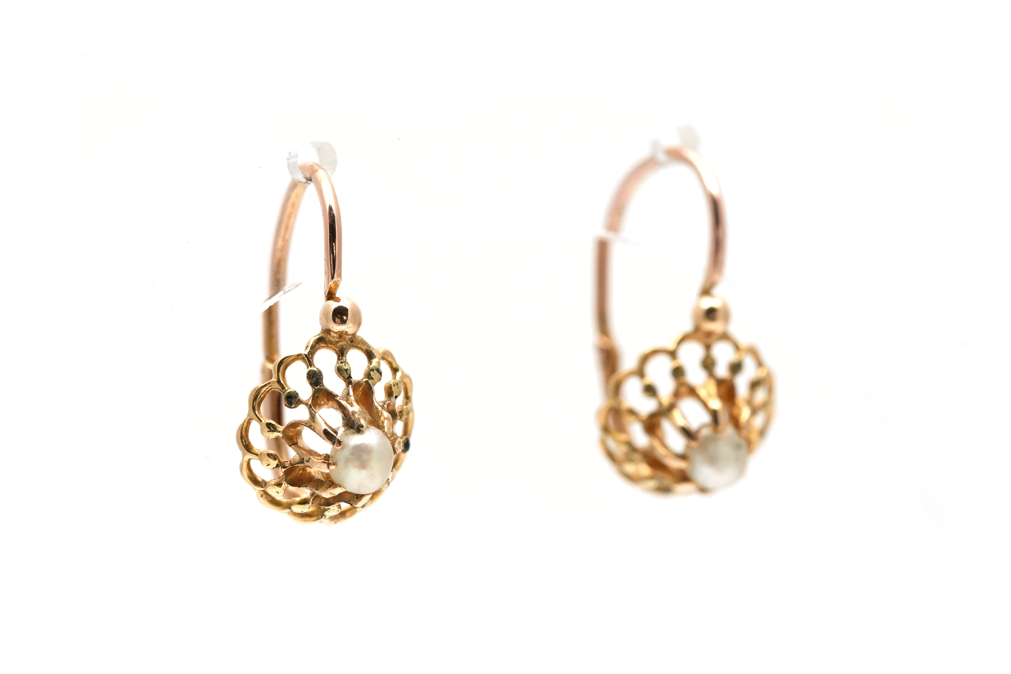 Boucles d'oreilles Art Déco en or jaune 18 carats serties de perles - - 6
