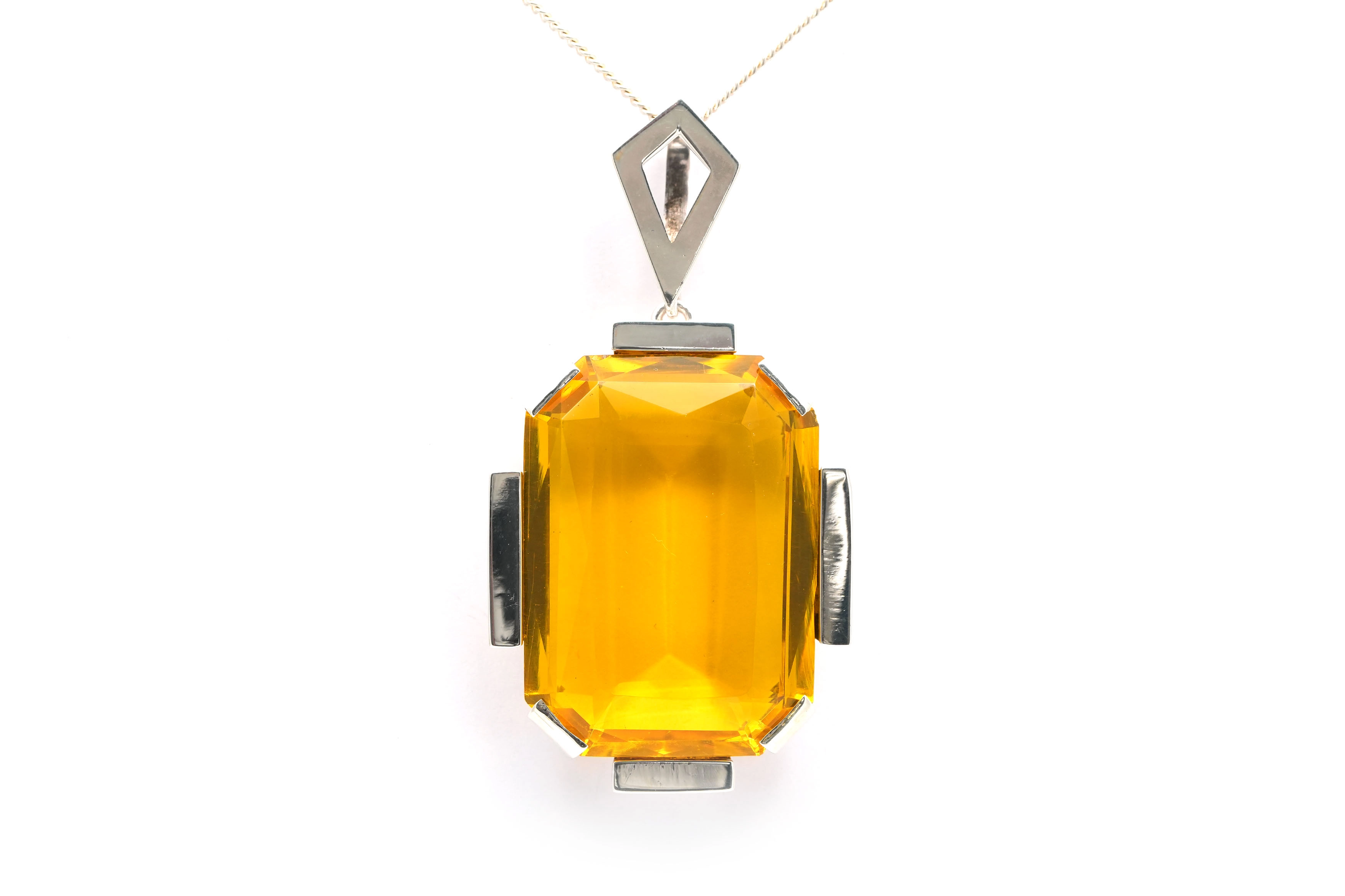 Pendentif Art Déco en argent serti d'un cristal - - 1