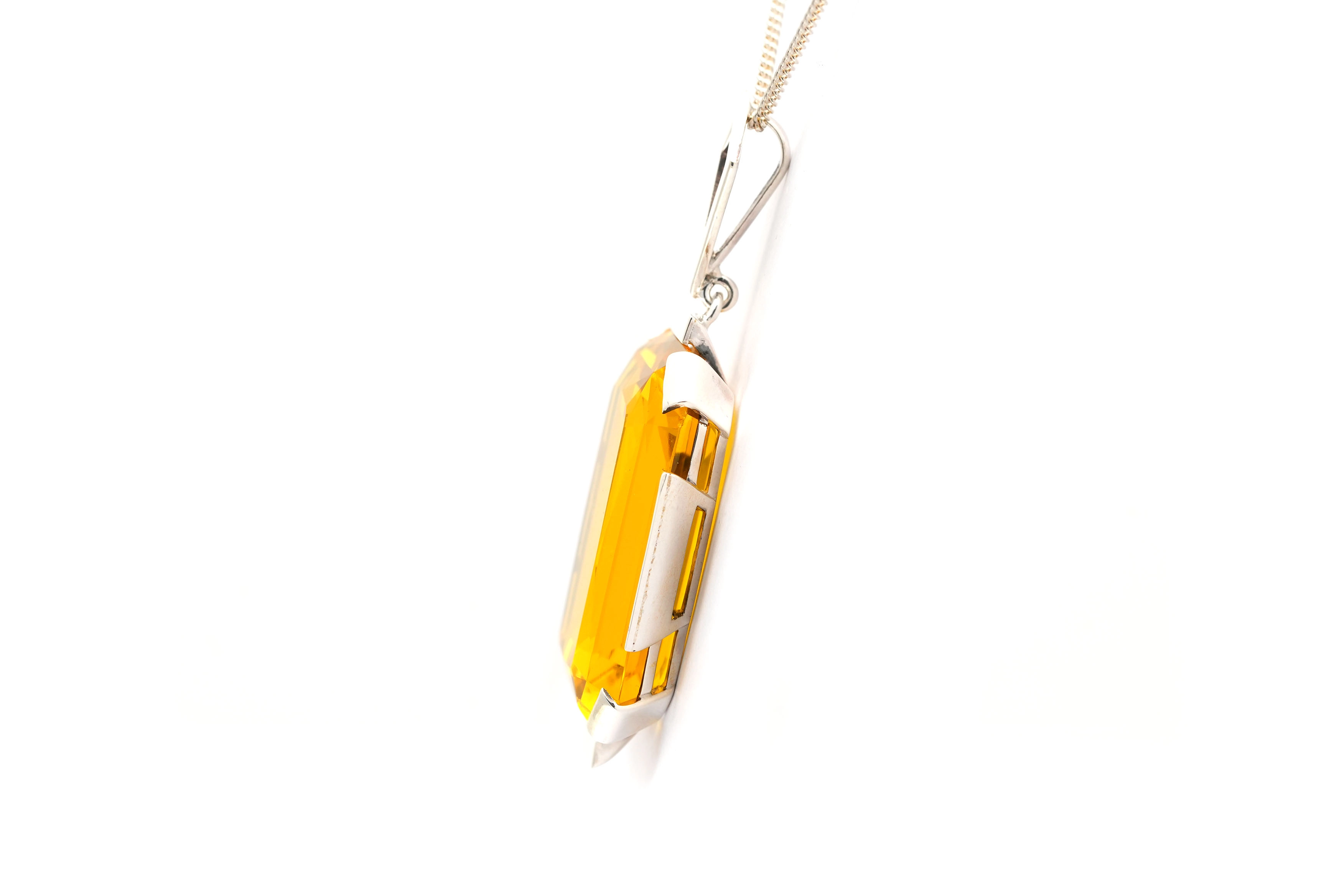 Pendentif Art Déco en argent serti d'un cristal - - 3