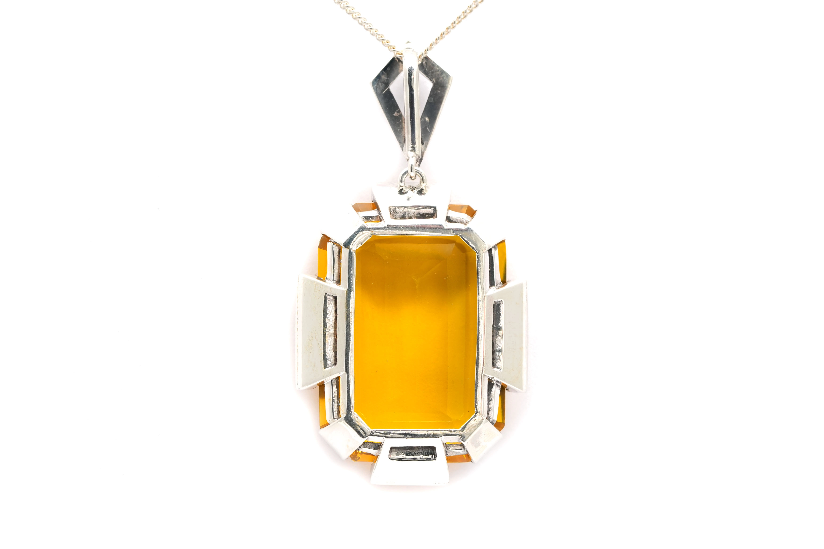 Pendentif Art Déco en argent serti d'un cristal - - 5