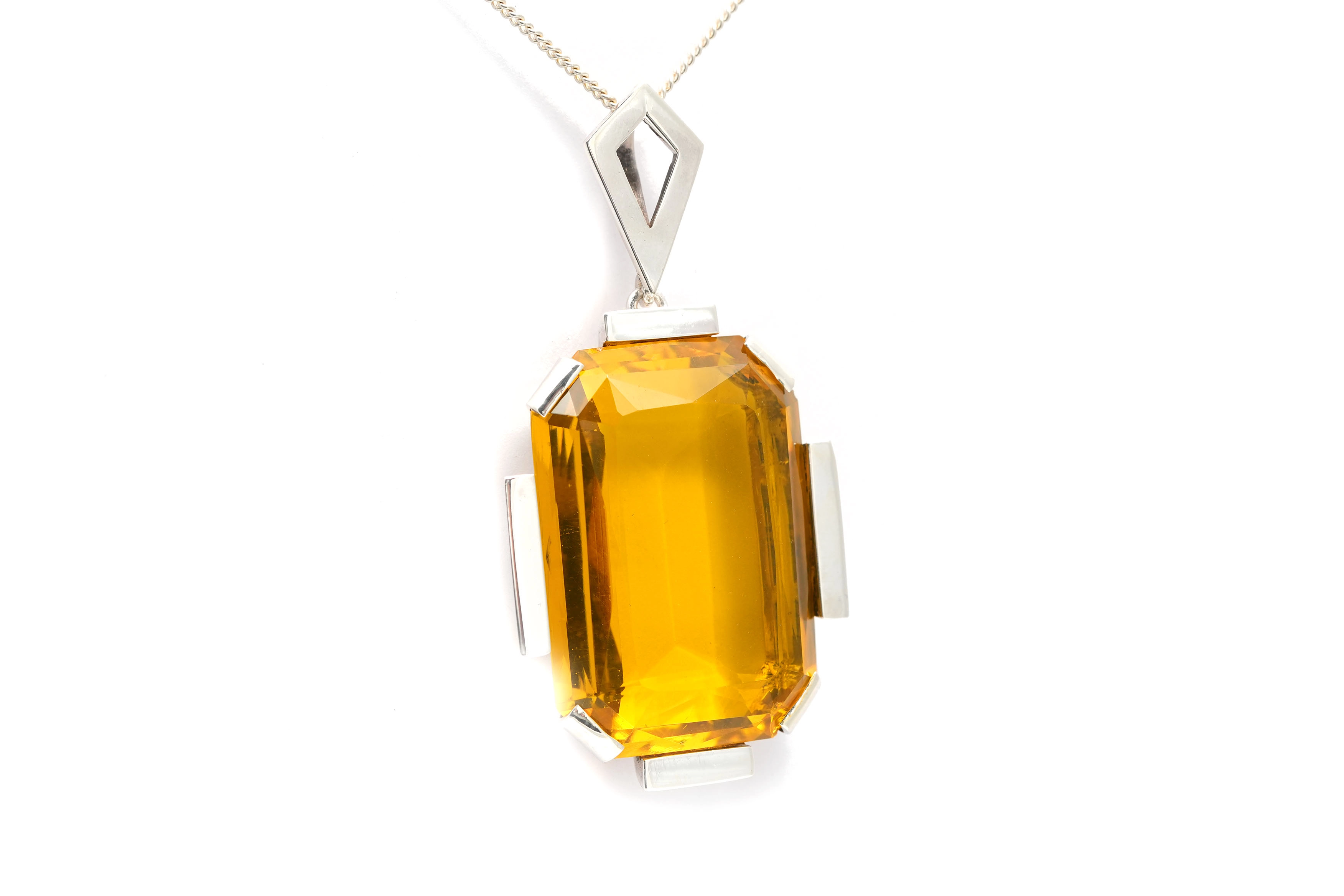 Pendentif Art Déco en argent serti d'un cristal - - 6