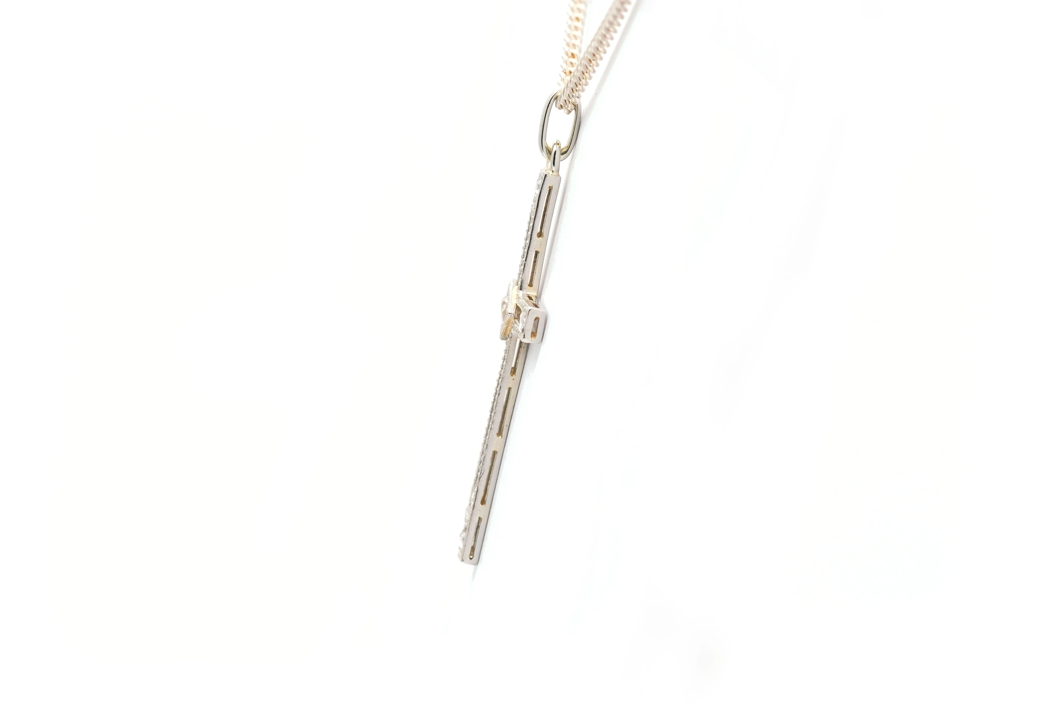 Pendentif Art Déco en or blanc 18 carats serti de diamants taille "rose" - - 3