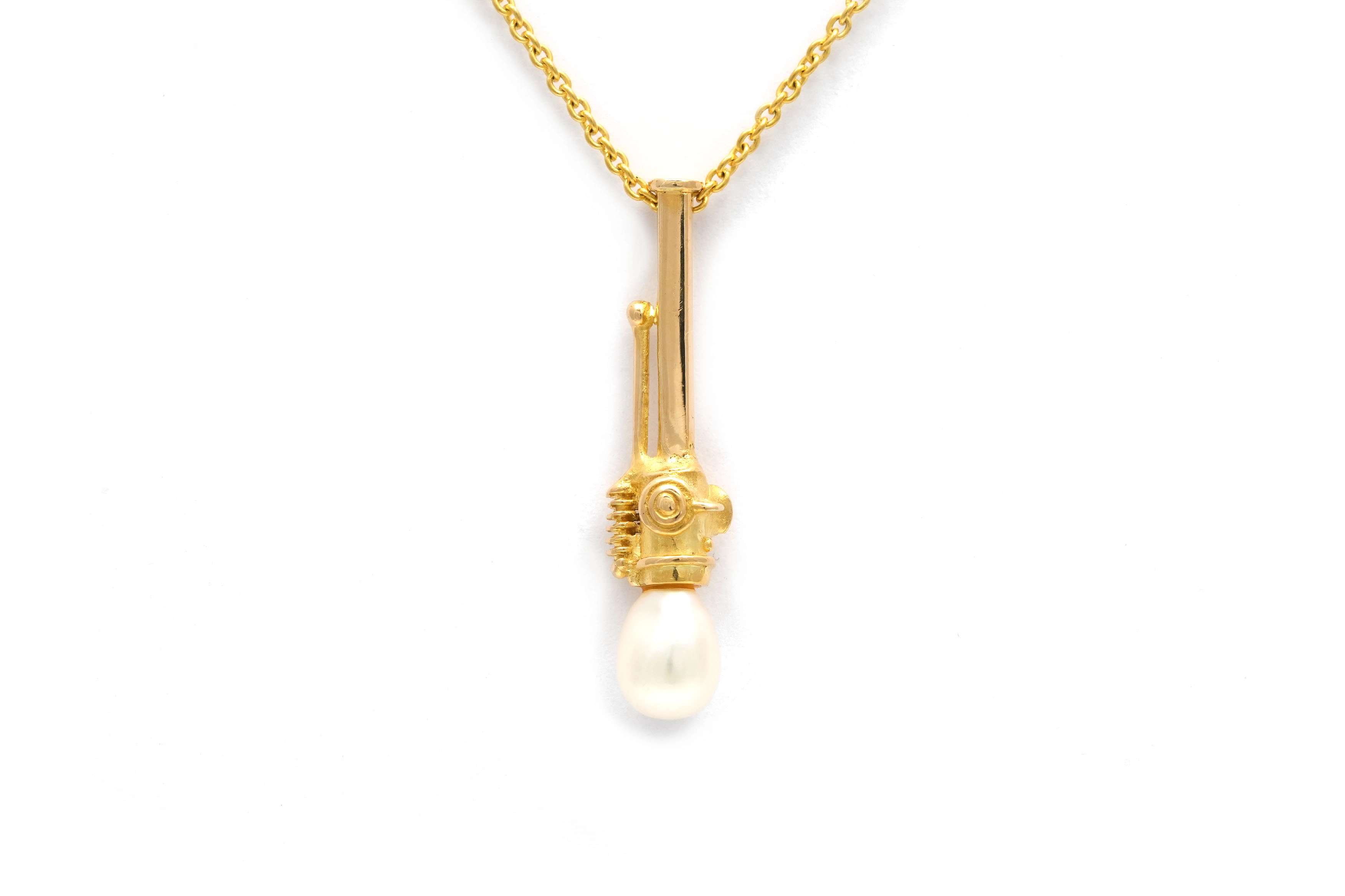 Pendentif années 70 en or jaune 18 carats serti d'une perle - - 1