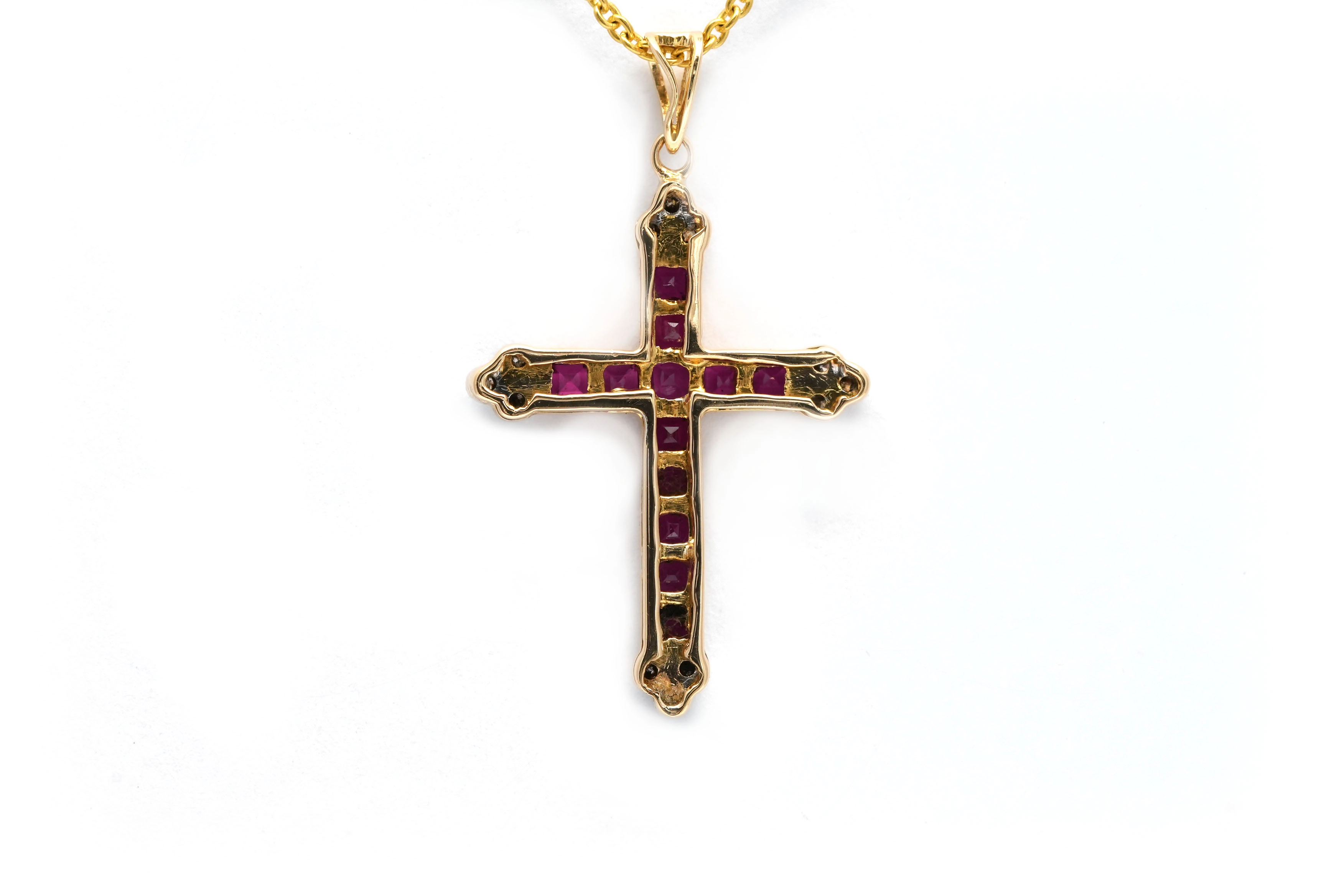 Pendentif contemporain en or jaune 14 carats serti de rubis et de diamants taille "brillant" (+- 0.084 ct) - - 6