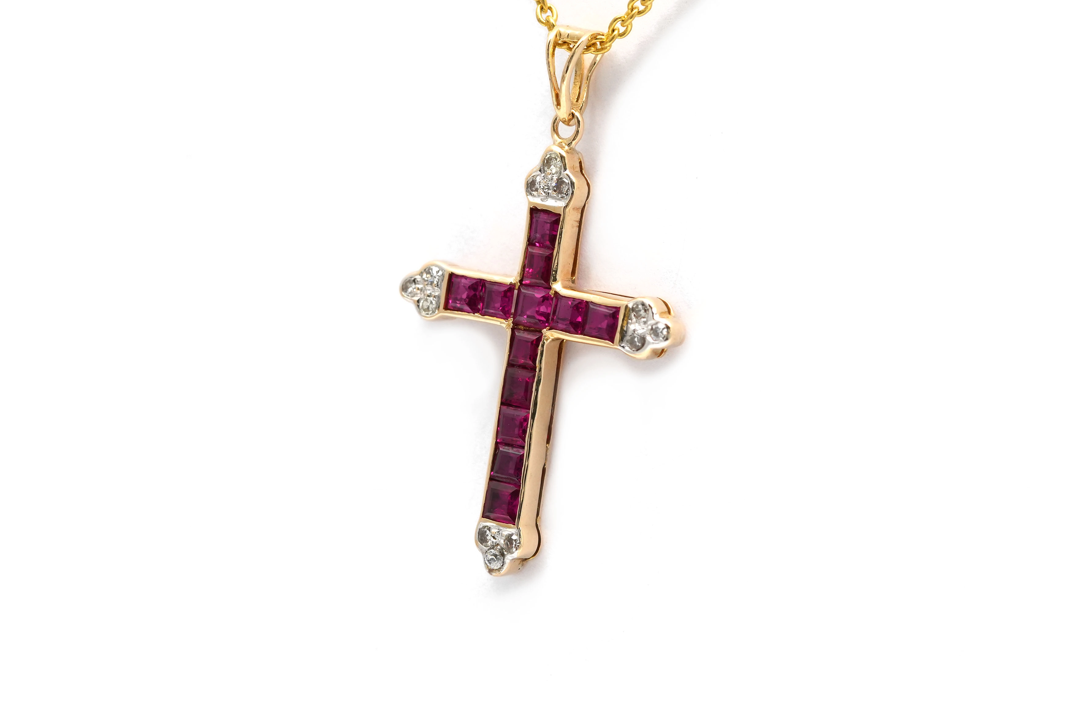 Pendentif contemporain en or jaune 14 carats serti de rubis et de diamants taille "brillant" (+- 0.084 ct) - - 2