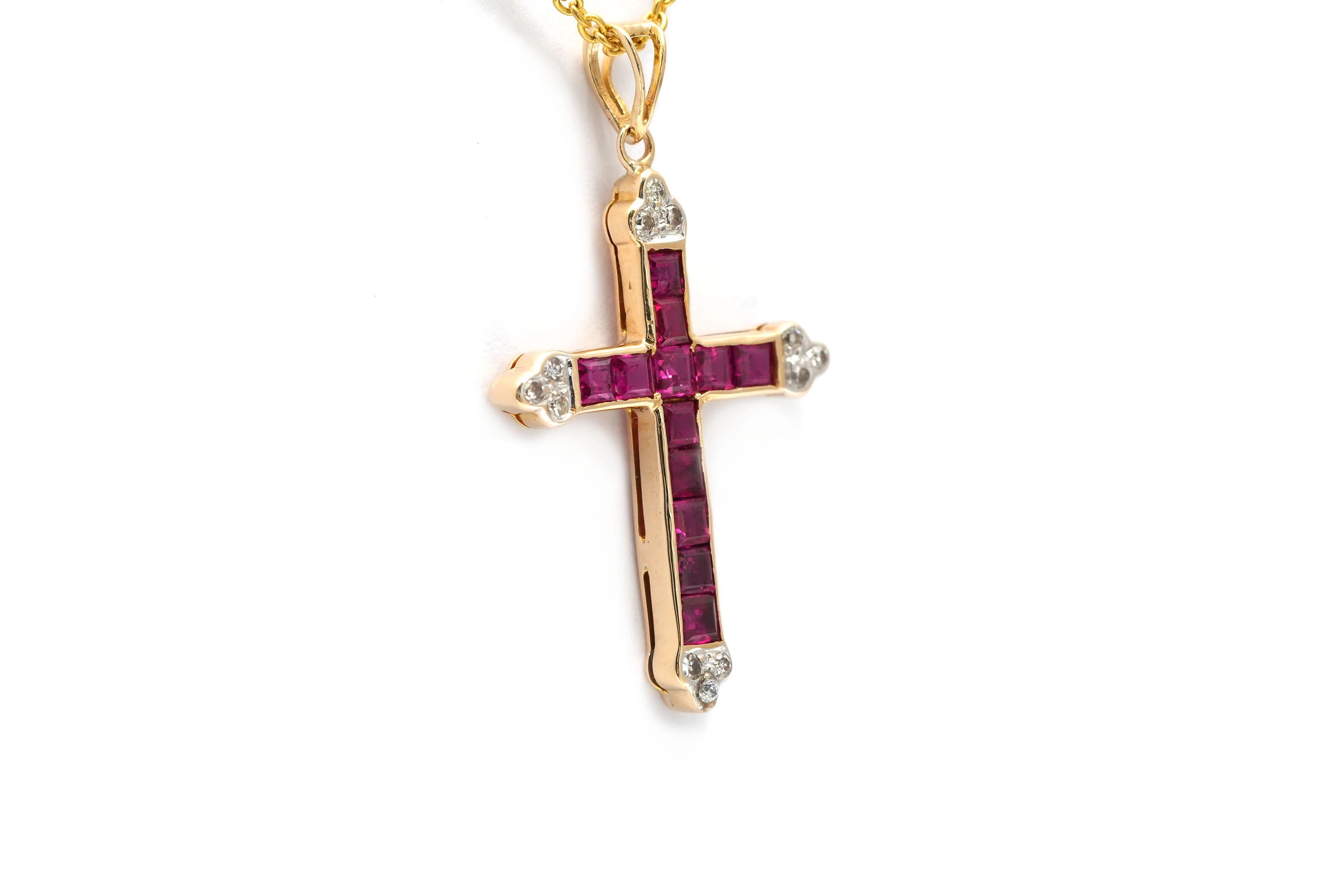Pendentif contemporain en or jaune 14 carats serti de rubis et de diamants taille "brillant" (+- 0.084 ct) - - 4