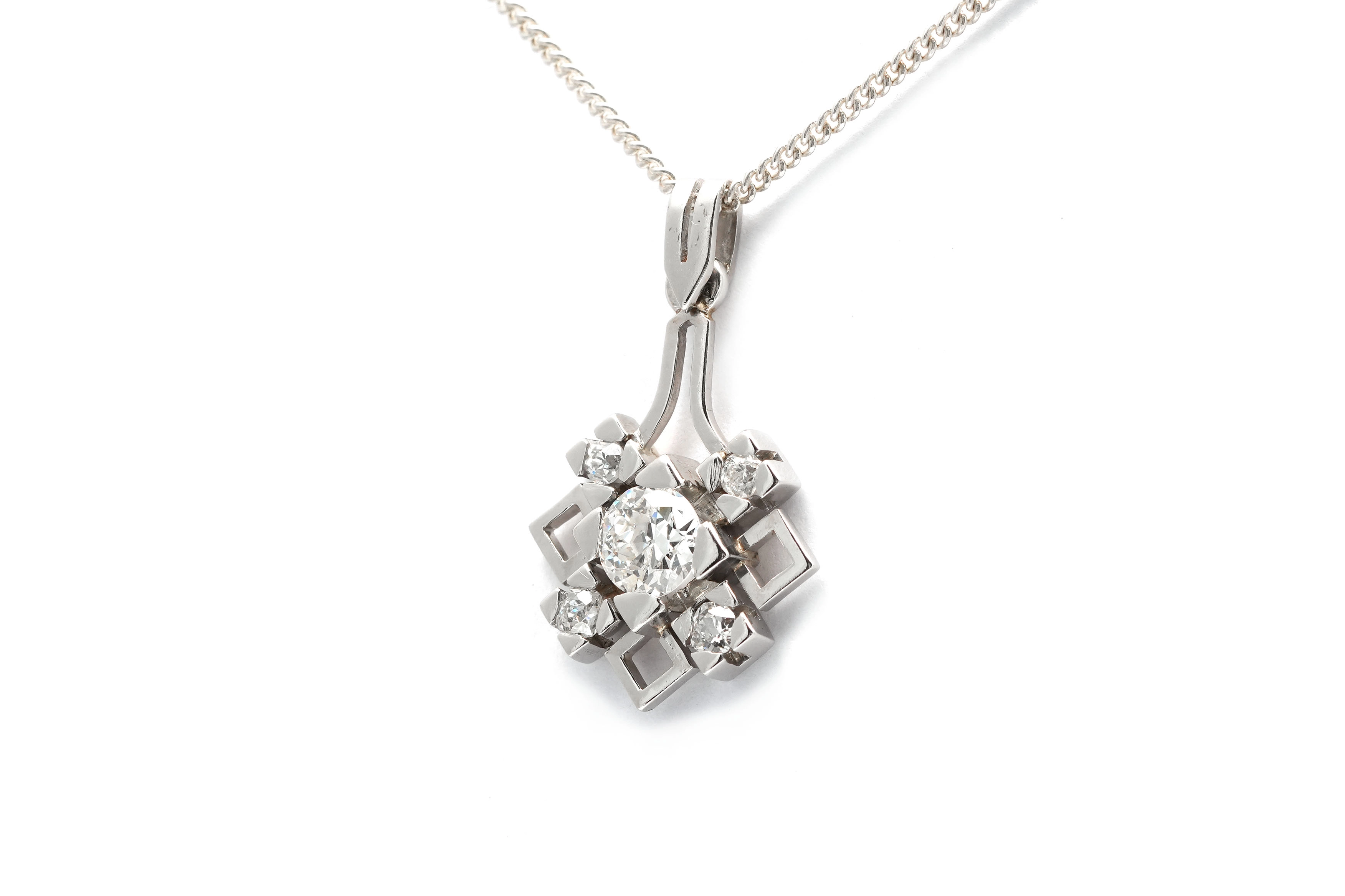 Pendentif Art Déco en platine serti de diamants taille "Old cut" - - 2