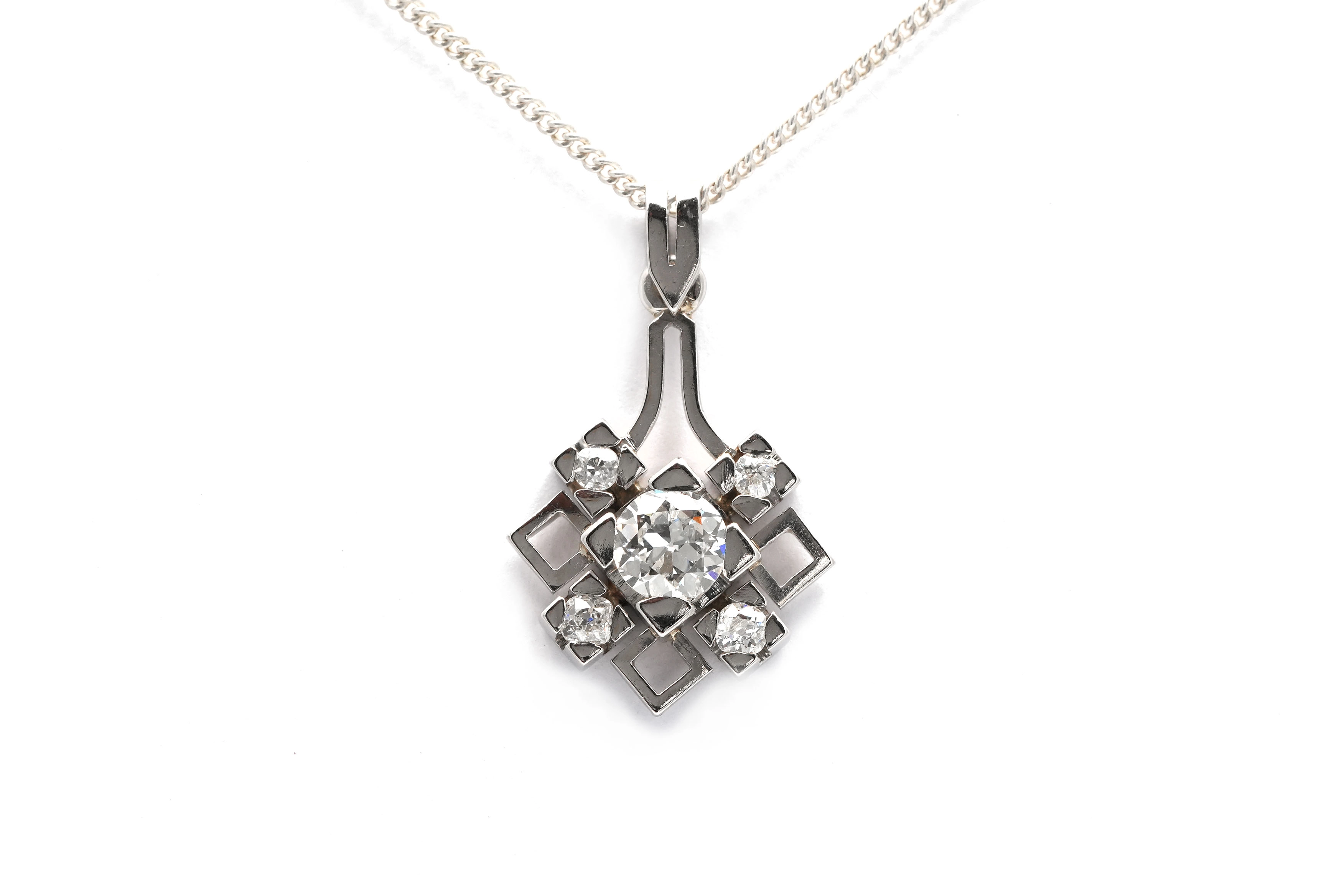Pendentif Art Déco en platine serti de diamants taille "Old cut" - - 1