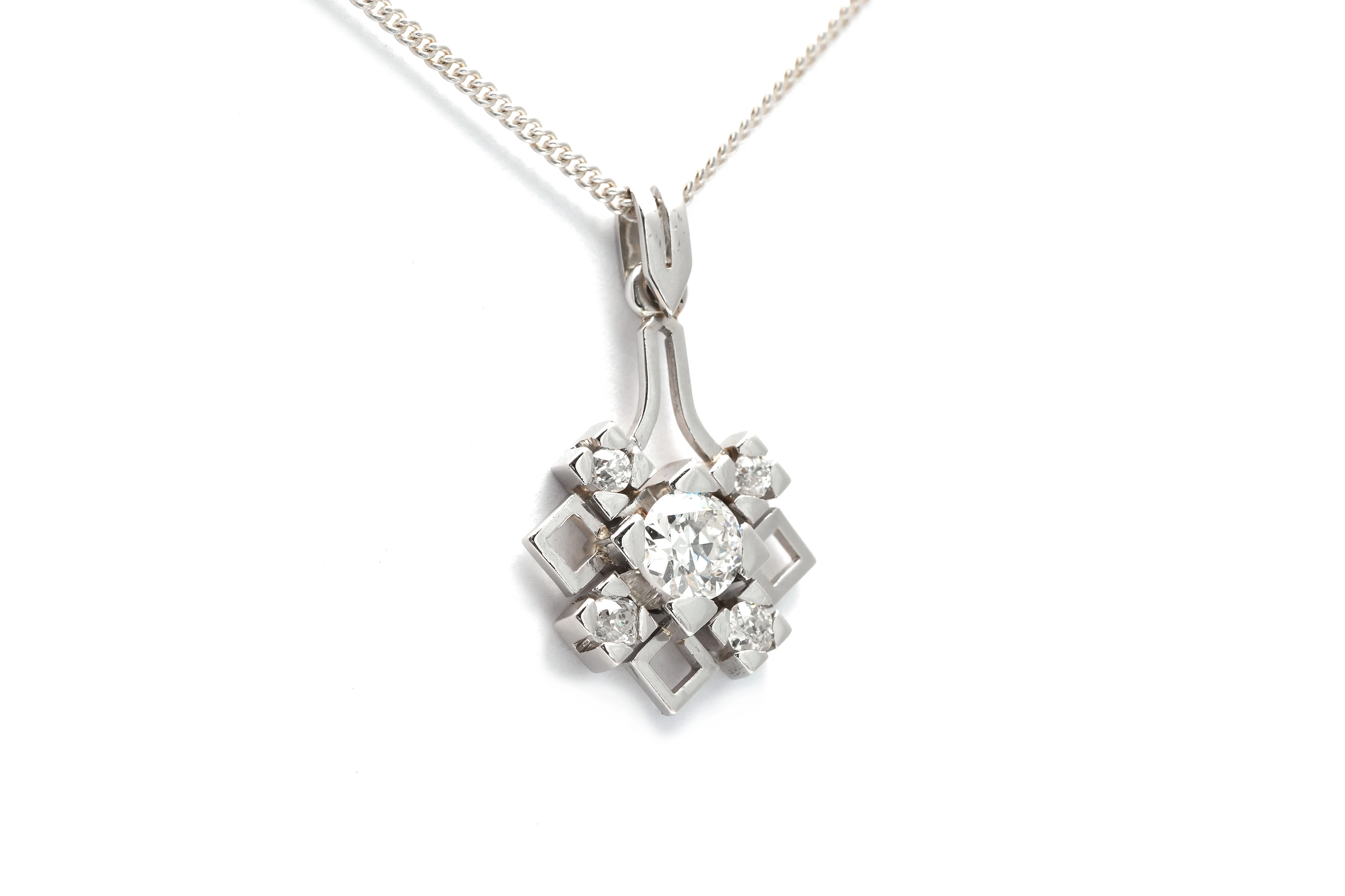 Pendentif Art Déco en platine serti de diamants taille "Old cut" - - 4