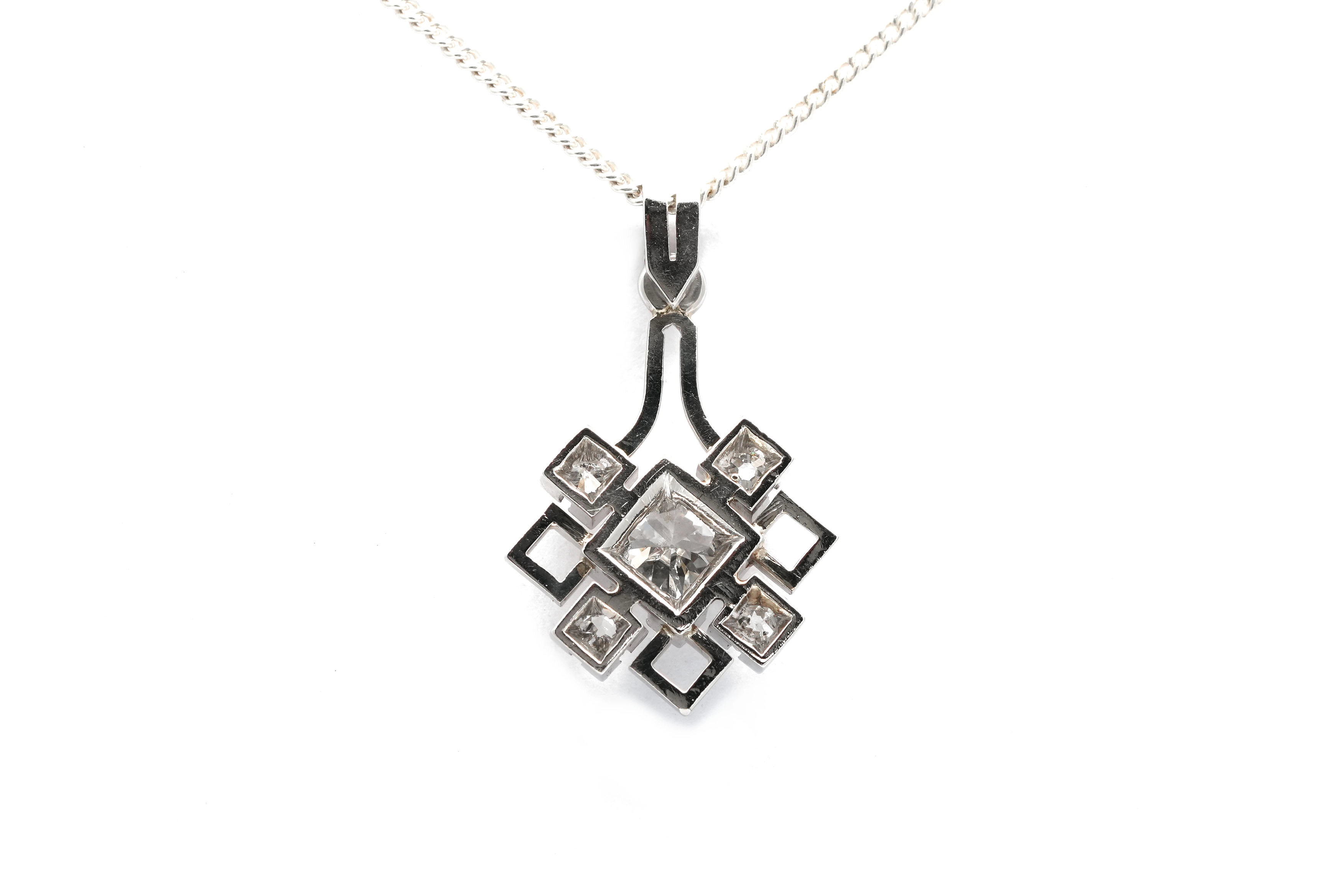 Pendentif Art Déco en platine serti de diamants taille "Old cut" - - 6