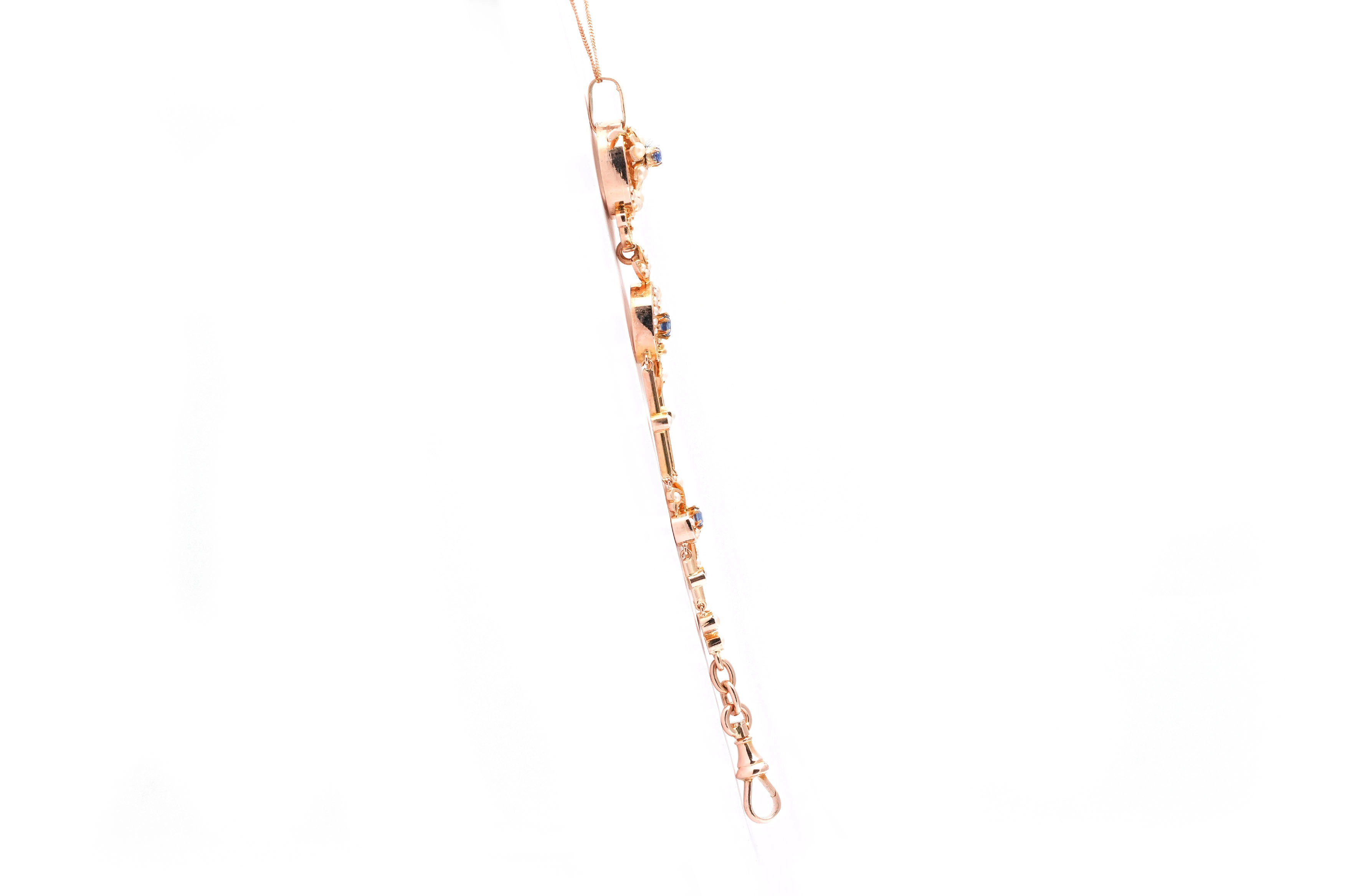 Pendentif Napoléon III en or jaune 18 carats serti de perles et de saphirs - - 5