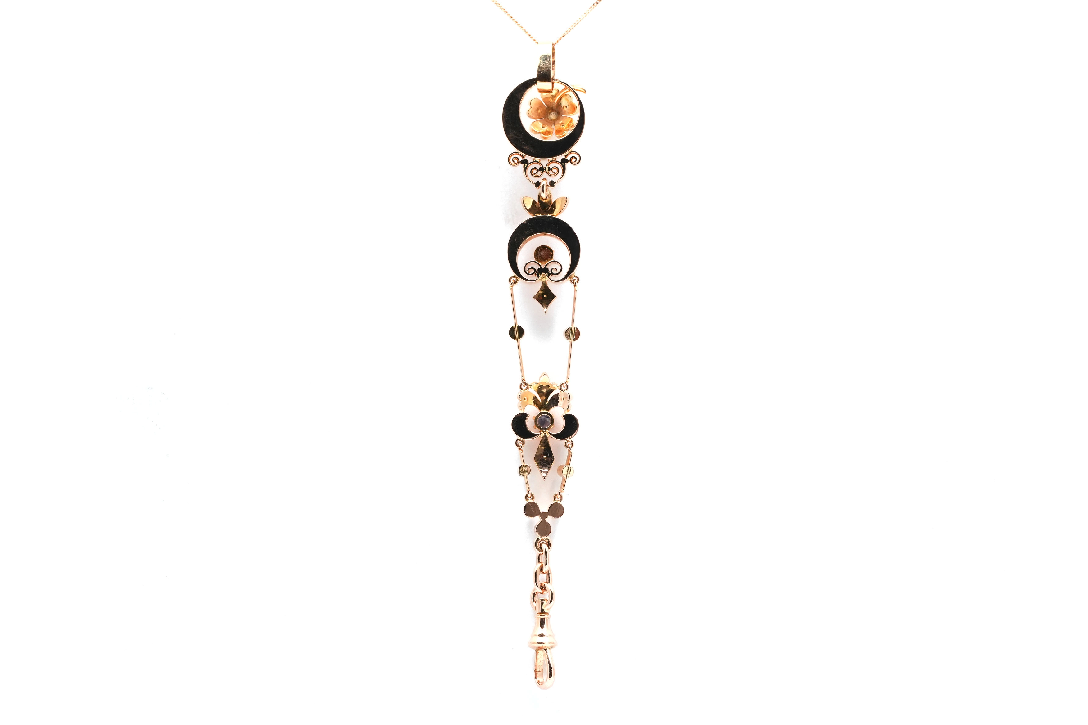 Pendentif Napoléon III en or jaune 18 carats serti de perles et de saphirs - - 6