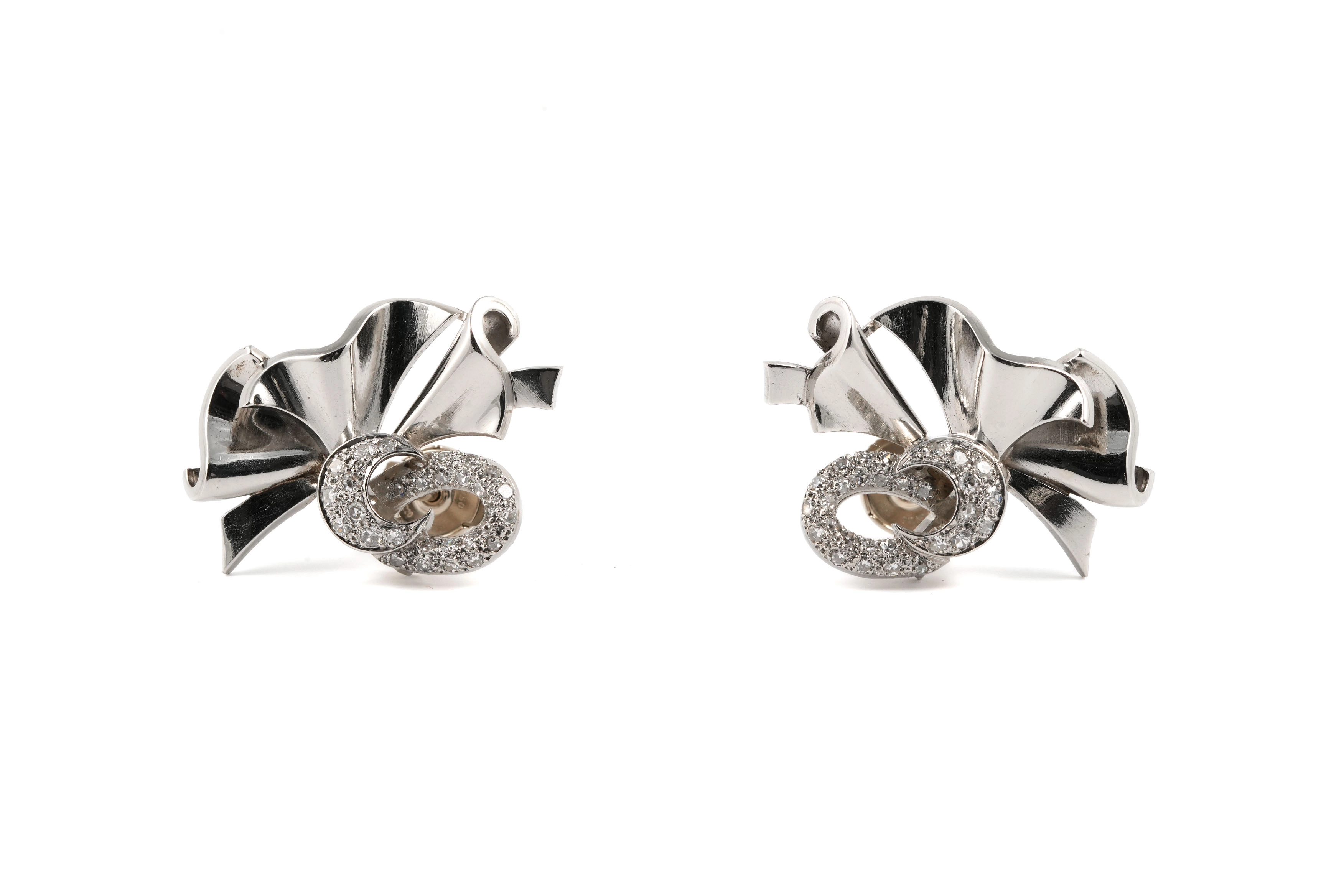 Boucles d'oreilles Art Déco en or blanc 18 carats serties de diamants taille "8/8" - - 1