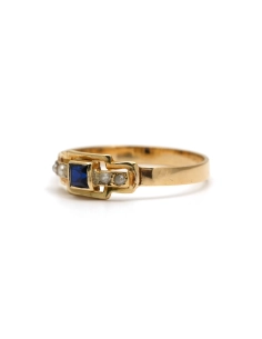 Bague Art Déco en or jaune 18 carats sertie d'un saphir et de perles - - 2