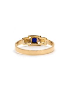 Bague Art Déco en or jaune 18 carats sertie d'un saphir et de perles - - 4
