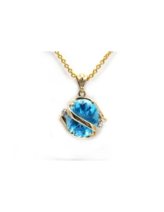 Pendentif contemporain en or jaune 9 carats serti d'une topaze traitée et de diamants taille "brillant"(+- 0.01ct) - - 1