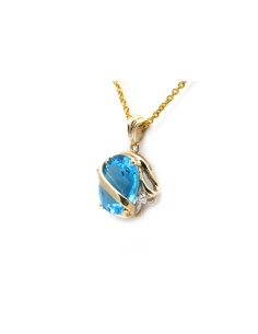 Pendentif contemporain en or jaune 9 carats serti d'une topaze traitée et de diamants taille "brillant"(+- 0.01ct) - - 2