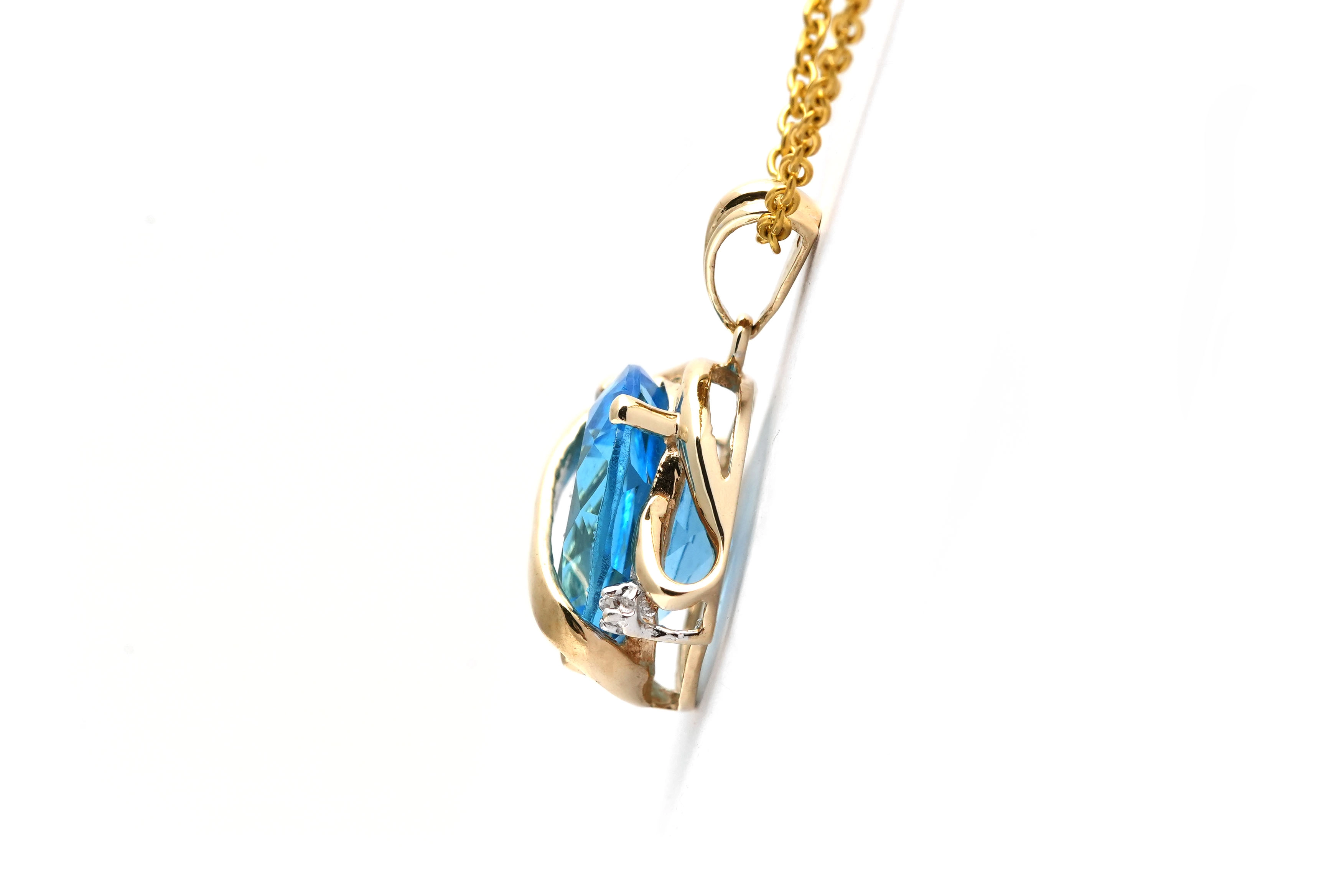 Pendentif contemporain en or jaune 9 carats serti d'une topaze traitée et de diamants taille "brillant"(+- 0.01ct) - - 3