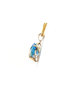 Pendentif contemporain en or jaune 9 carats serti d'une topaze traitée et de diamants taille "brillant"(+- 0.01ct) - - 3