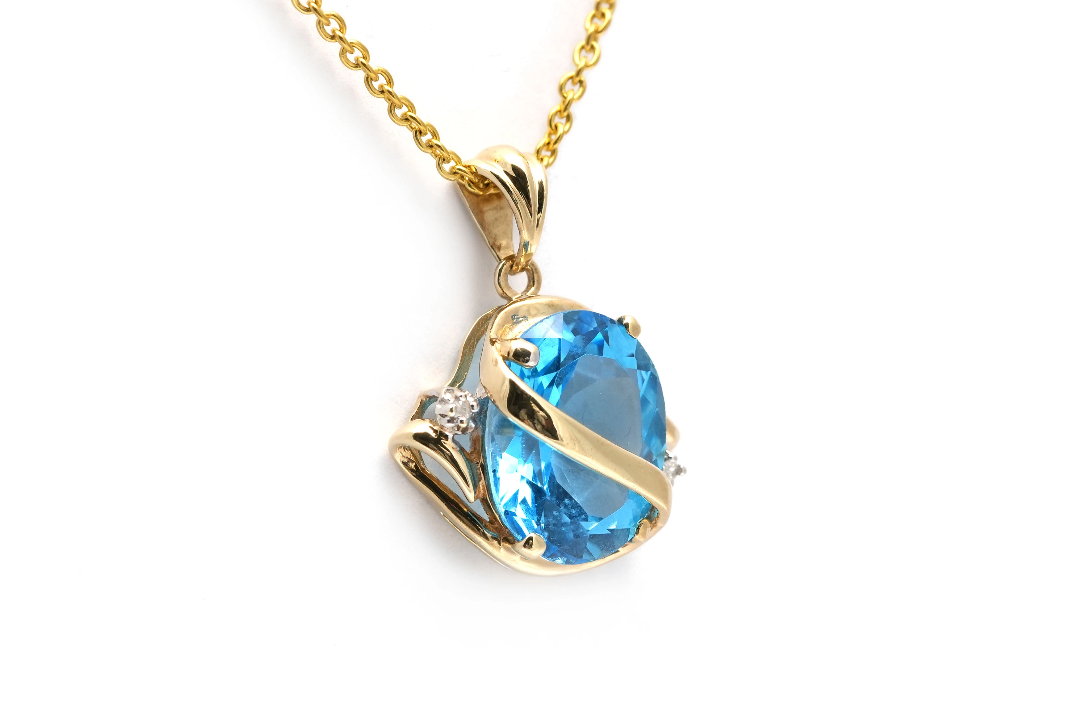 Pendentif contemporain en or jaune 9 carats serti d'une topaze traitée et de diamants taille "brillant"(+- 0.01ct) - - 4