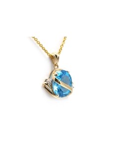Pendentif contemporain en or jaune 9 carats serti d'une topaze traitée et de diamants taille "brillant"(+- 0.01ct) - - 4