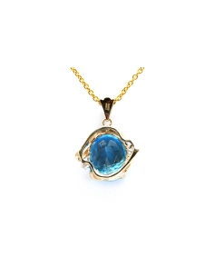 Pendentif contemporain en or jaune 9 carats serti d'une topaze traitée et de diamants taille "brillant"(+- 0.01ct) - - 6