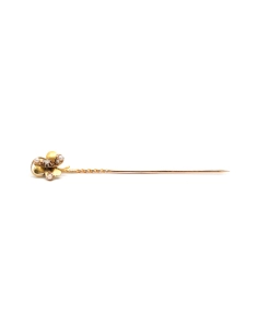 Pique à cravate Art Nouveau en or jaune 18 carats sertie d'un diamant taille "rose" et de perles - - 1