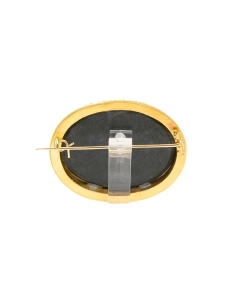 Broche Art Déco en or jaune 18 carats sertie d'une mosaïque en lapis lazuli, nacre, jaspe et opale - - 4