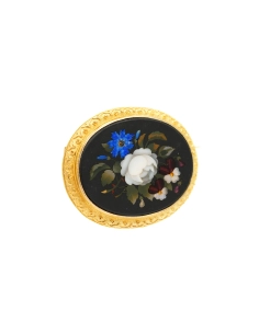 Broche Art Déco en or jaune 18 carats sertie d'une mosaïque en lapis lazuli, nacre, jaspe et opale - - 6