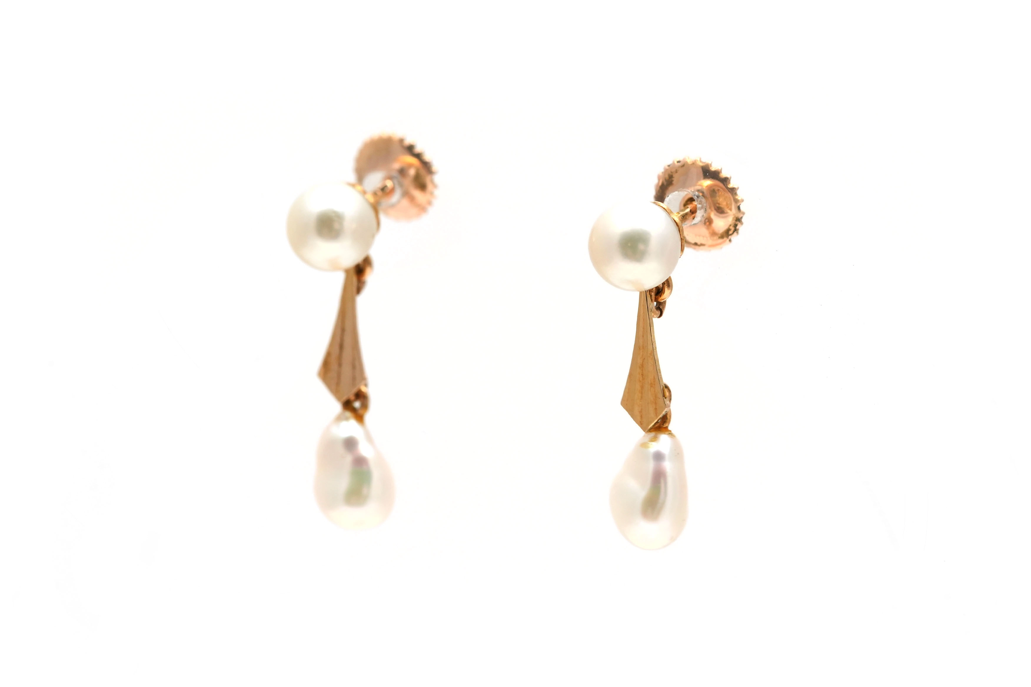 Boucles d'oreilles Art Déco en or jaune 18 carats serties de perles - - 2