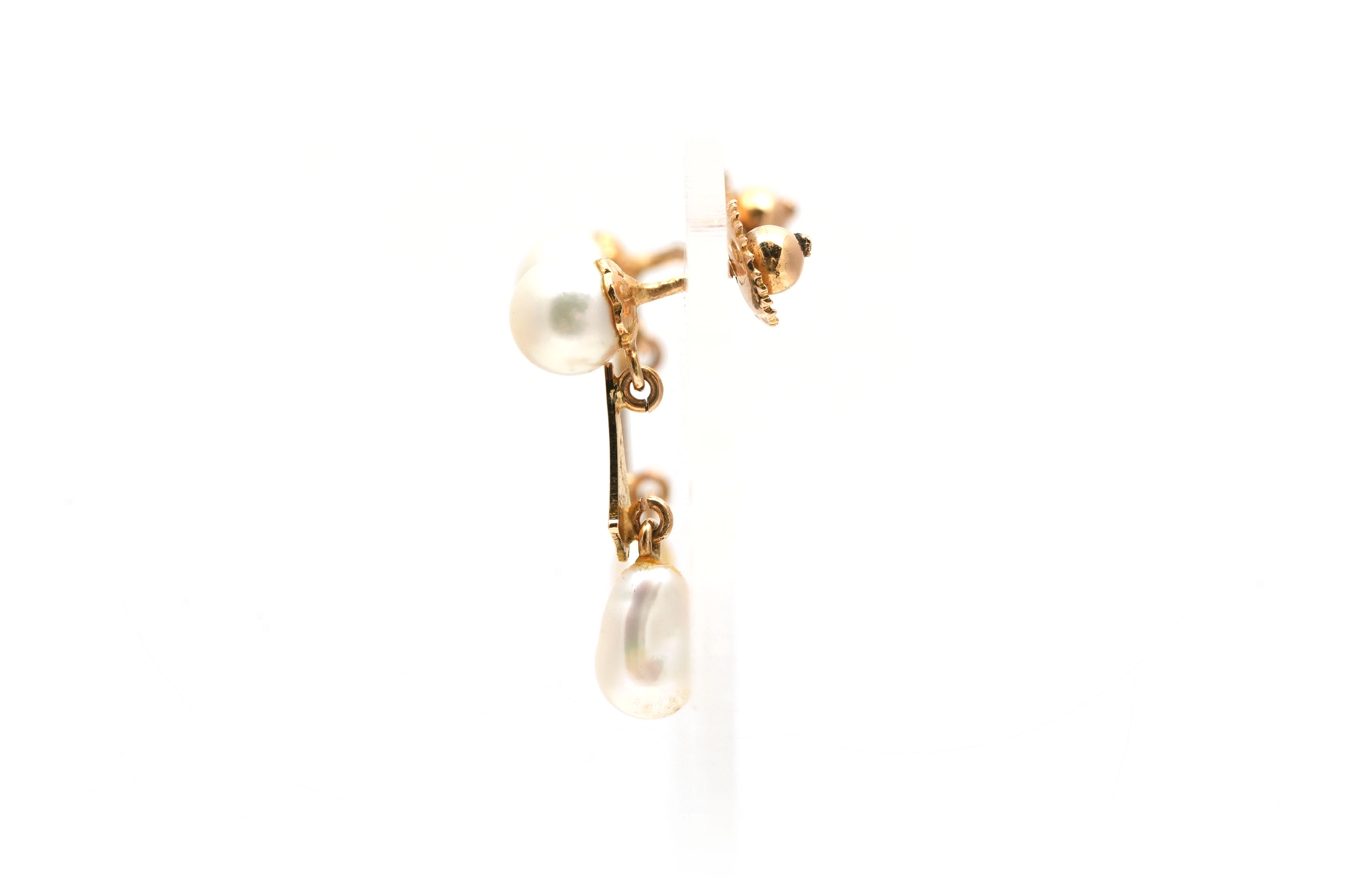 Boucles d'oreilles Art Déco en or jaune 18 carats serties de perles - - 3