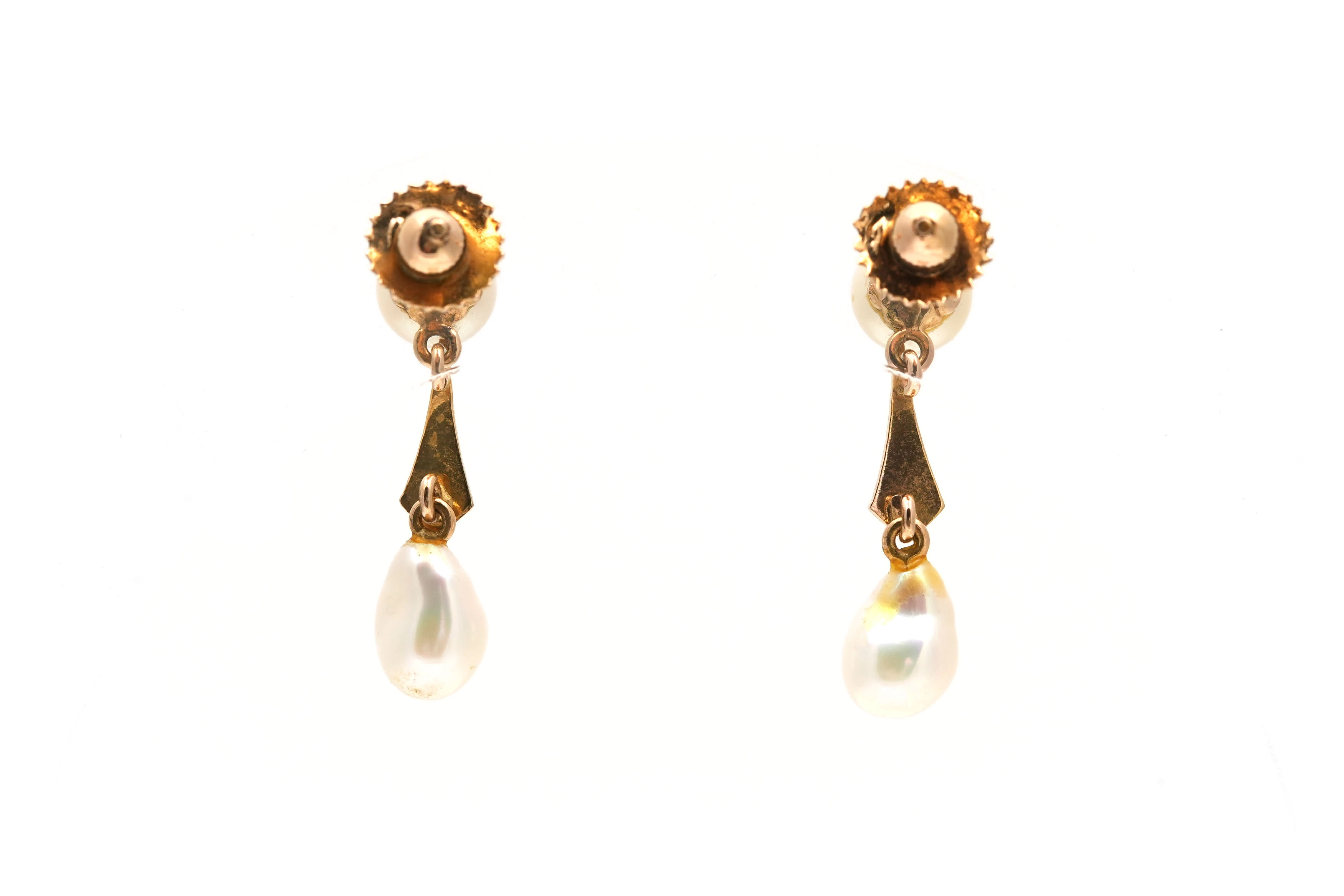 Boucles d'oreilles Art Déco en or jaune 18 carats serties de perles - - 4