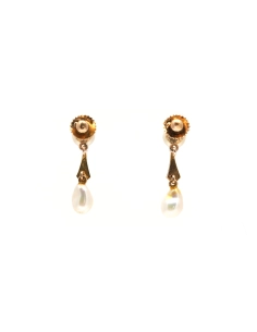 Boucles d'oreilles Art Déco en or jaune 18 carats serties de perles - - 4