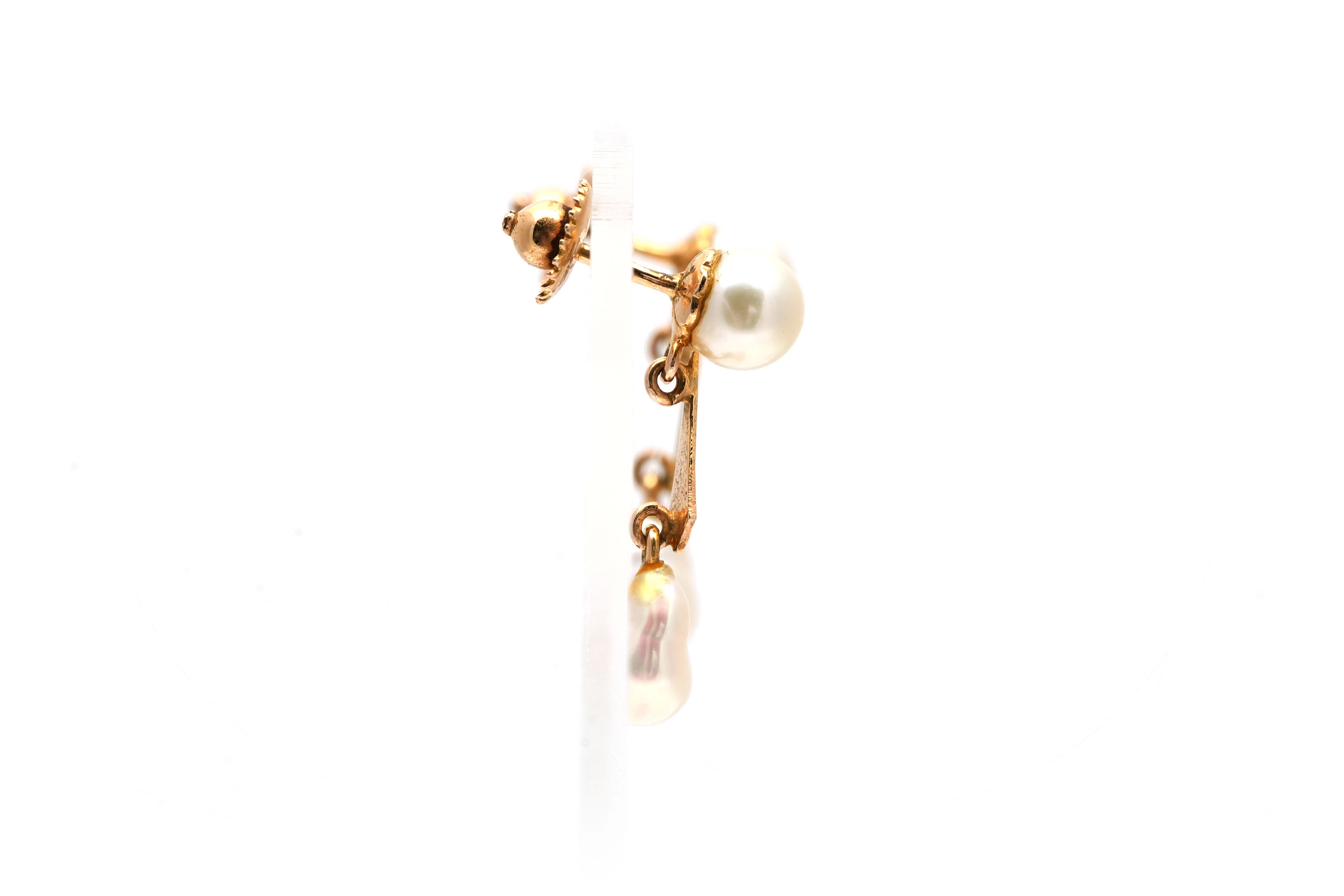 Boucles d'oreilles Art Déco en or jaune 18 carats serties de perles - - 5