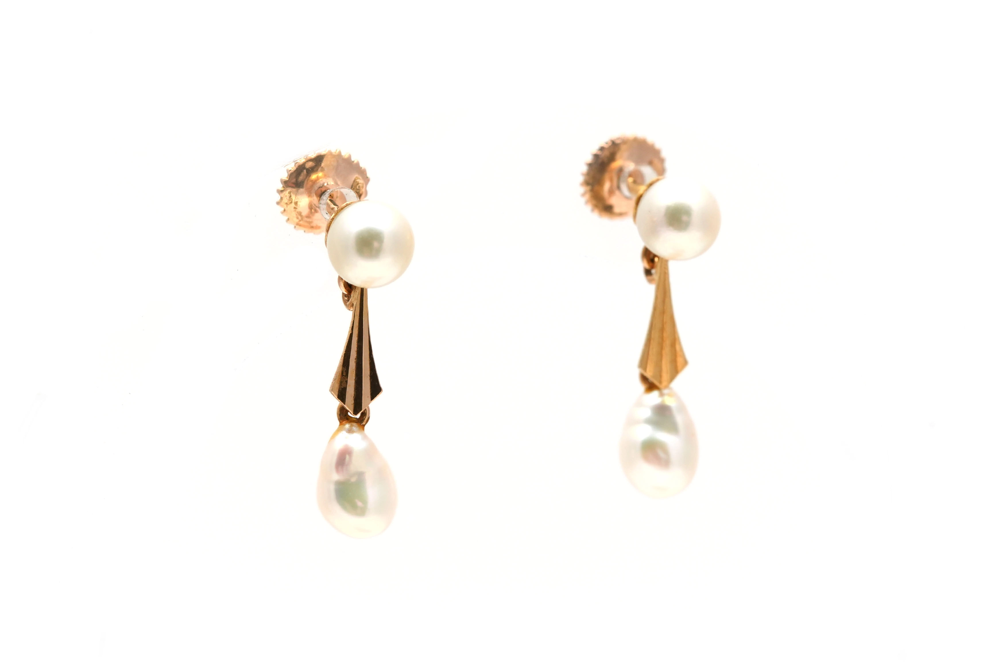 Boucles d'oreilles Art Déco en or jaune 18 carats serties de perles - - 6
