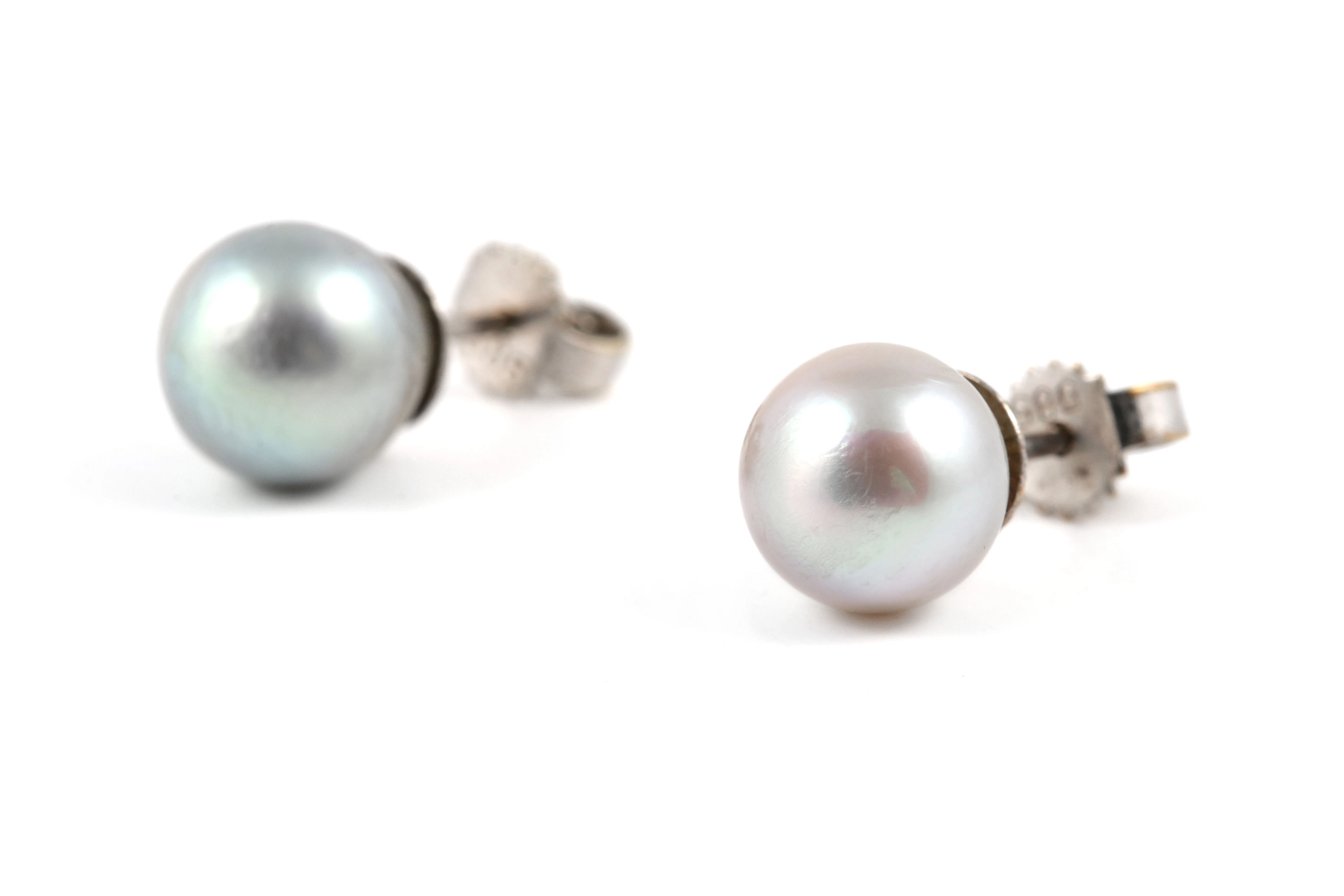 Boucles d'oreilles contemporaines en or blanc 14 carats serties de perles - - 2