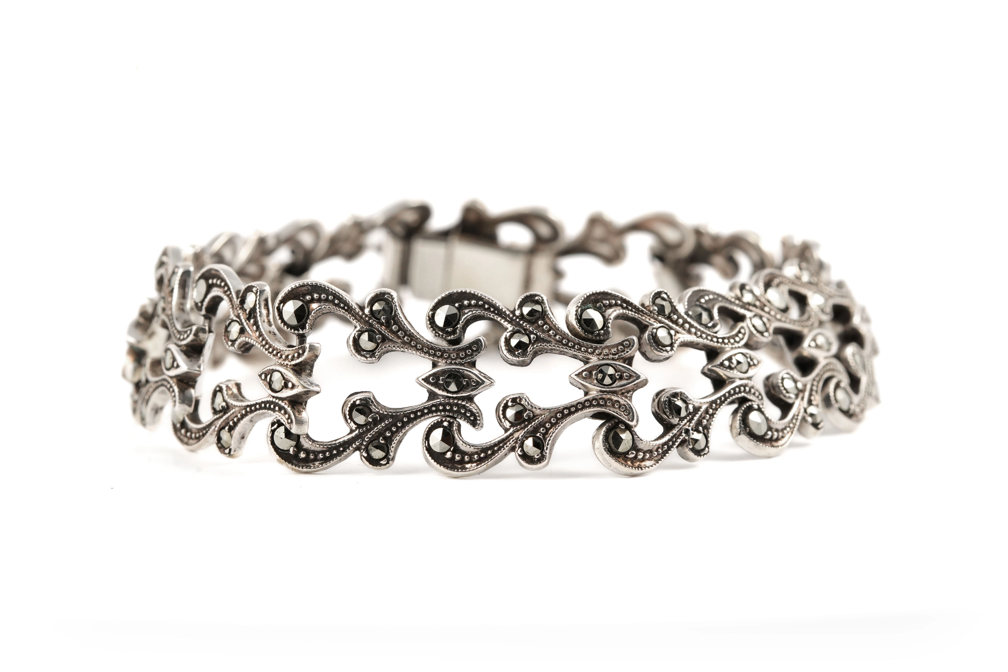 Bracelet Art Déco en argent serti de marcassites - - 1