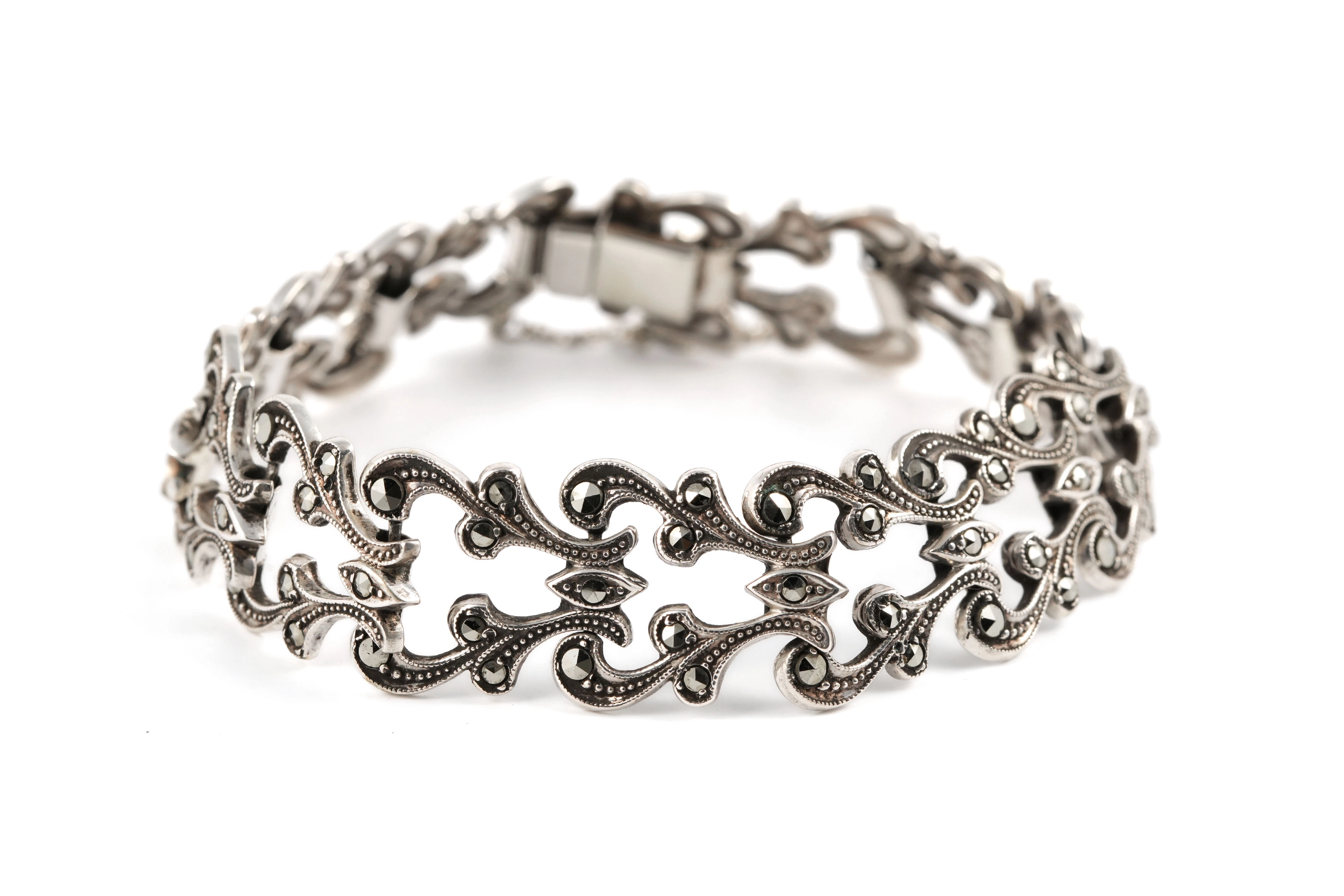 Bracelet Art Déco en argent serti de marcassites - - 2