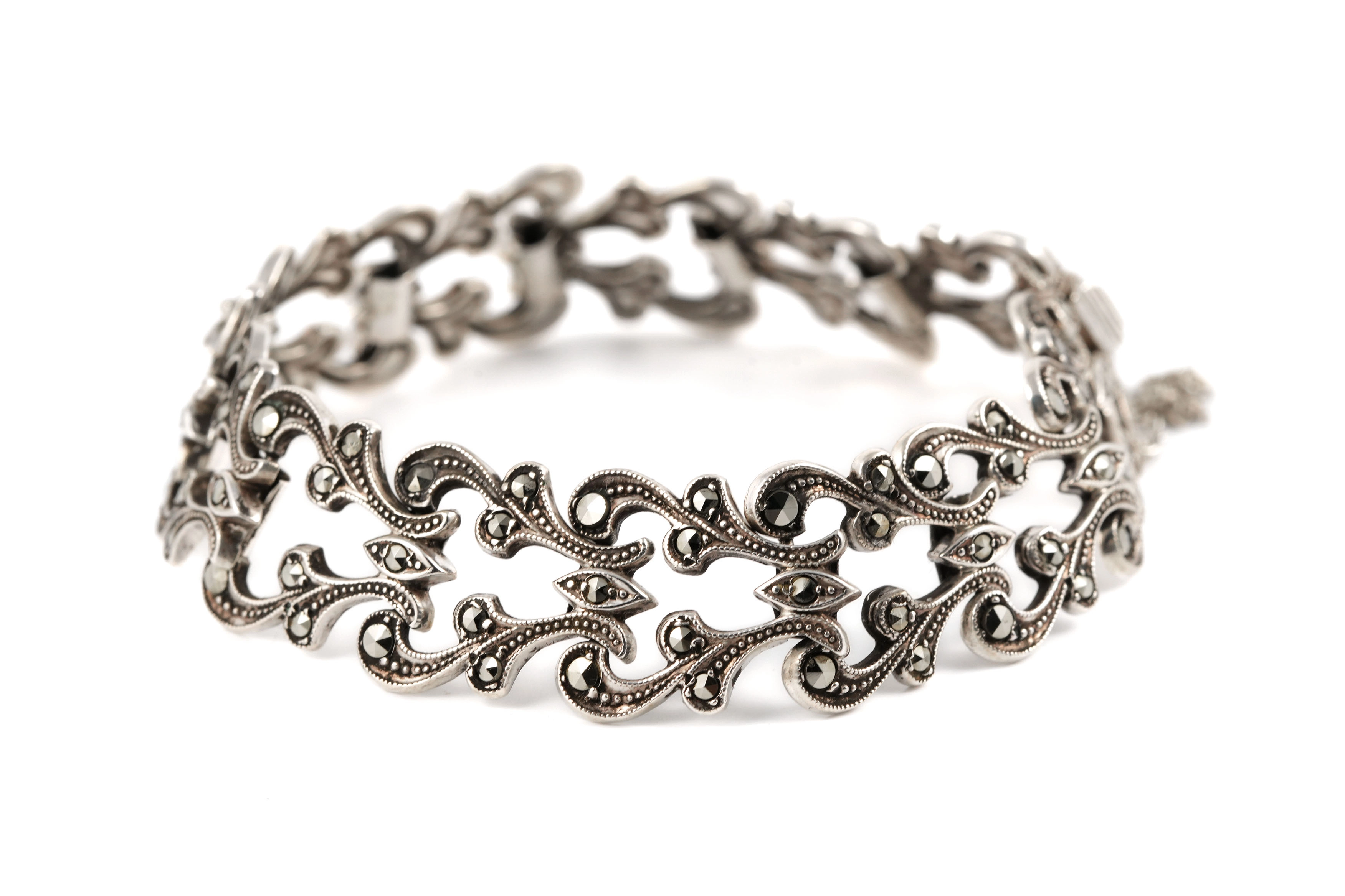 Bracelet Art Déco en argent serti de marcassites - - 3