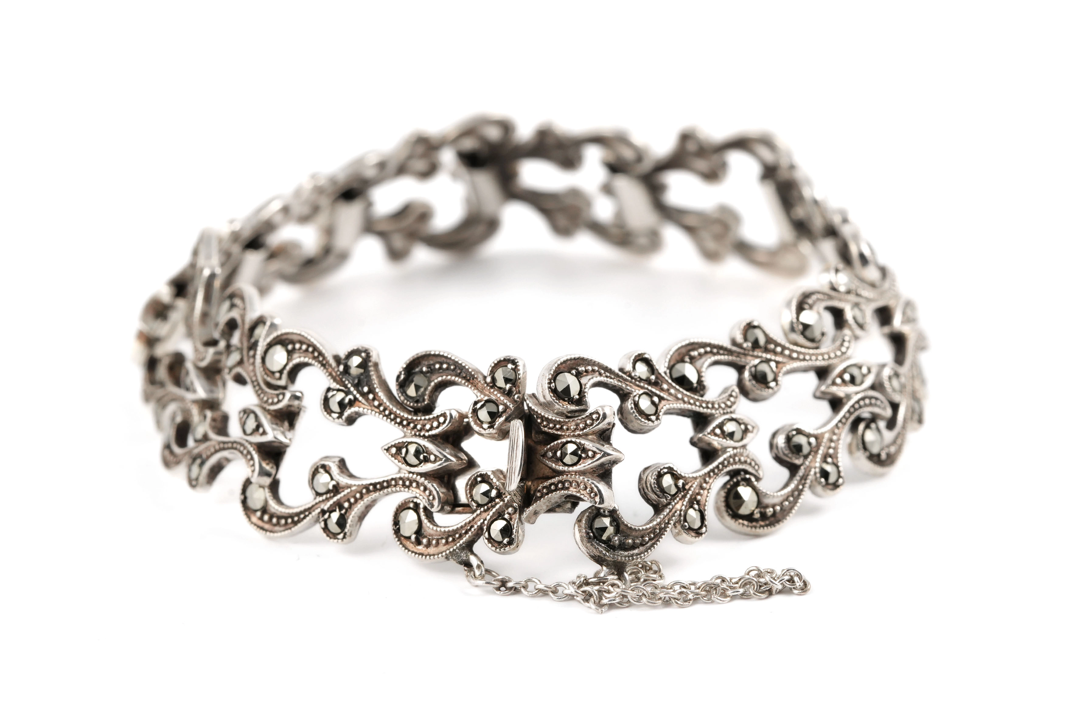 Bracelet Art Déco en argent serti de marcassites - - 4