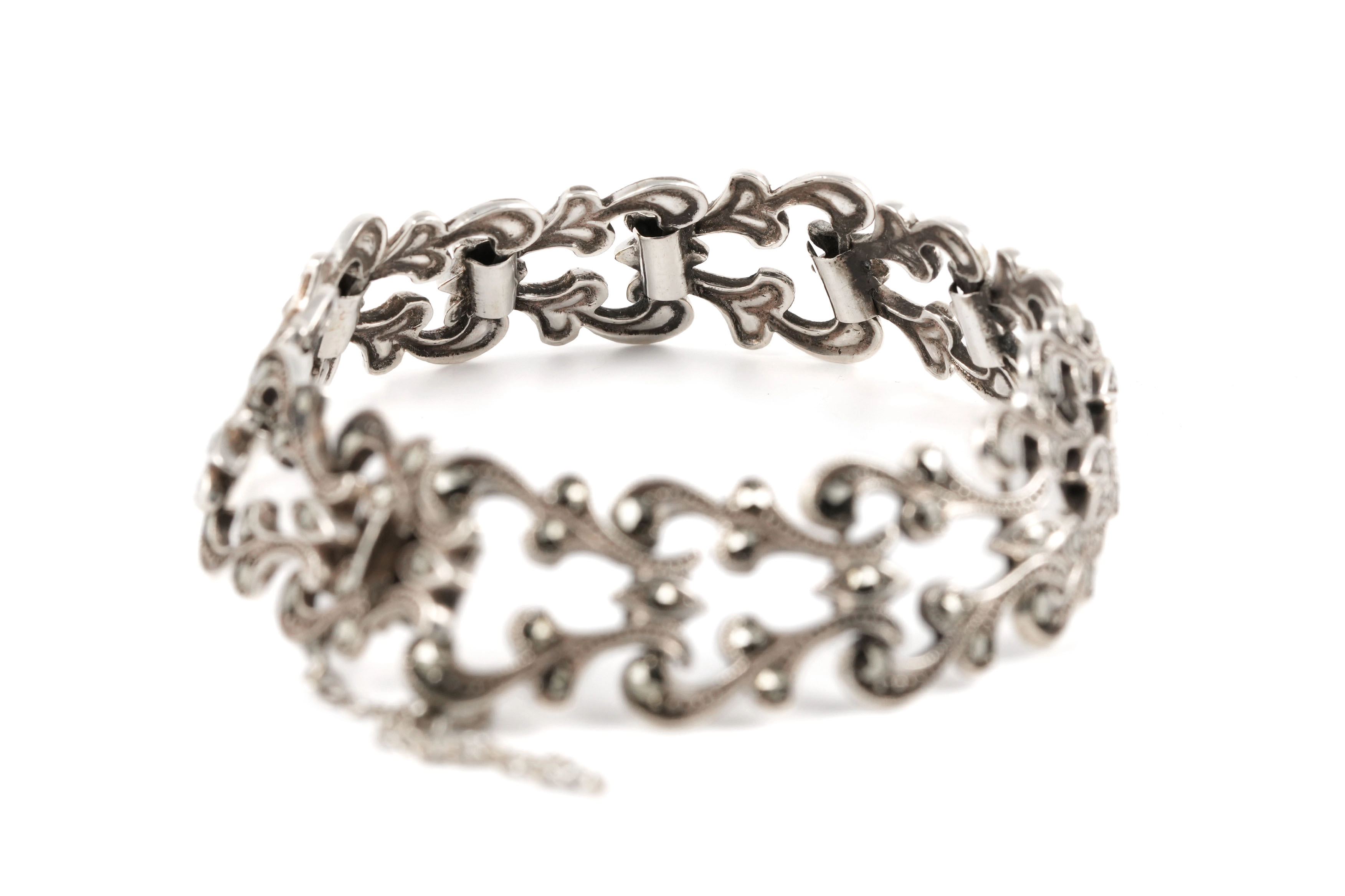 Bracelet Art Déco en argent serti de marcassites - - 5