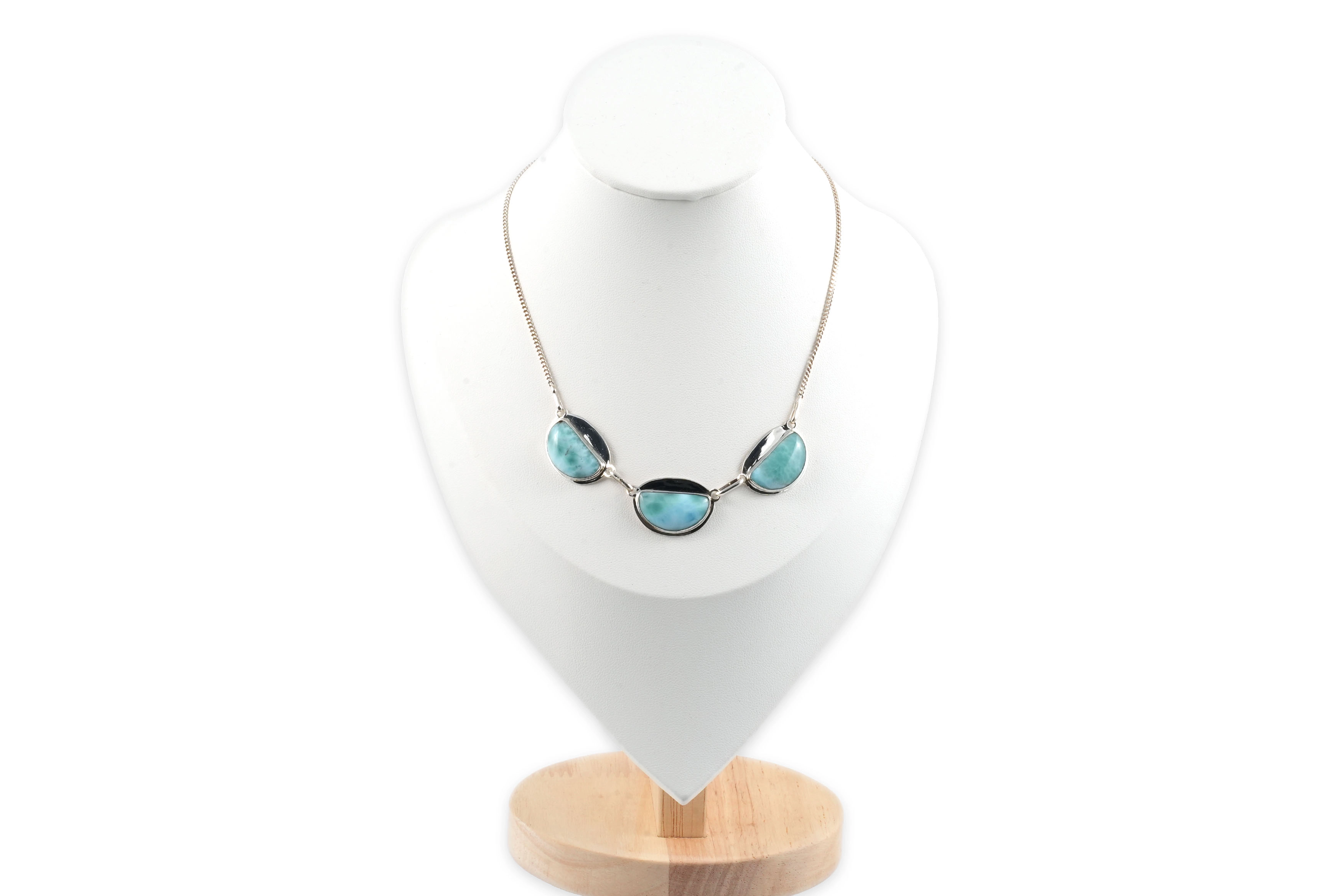 Collier contemporain en argent 925 serti de larimars - - 2