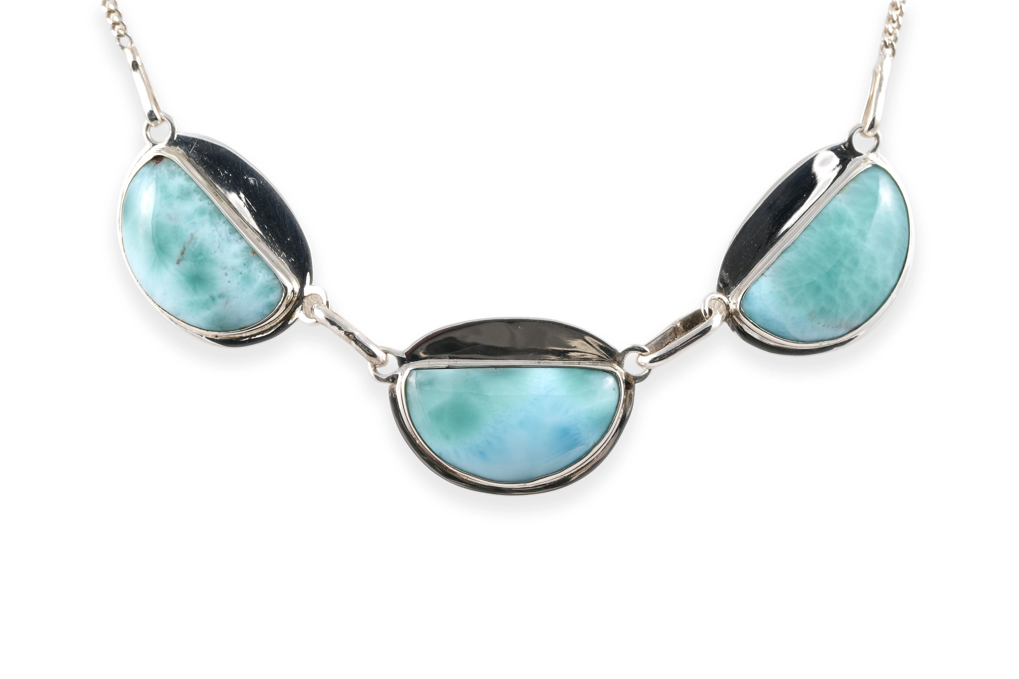 Collier contemporain en argent 925 serti de larimars - - 1