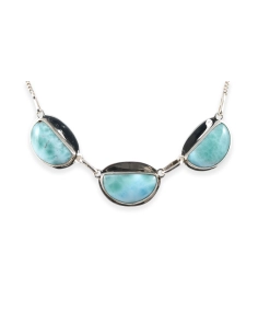 Collier contemporain en argent 925 serti de larimars - - 1