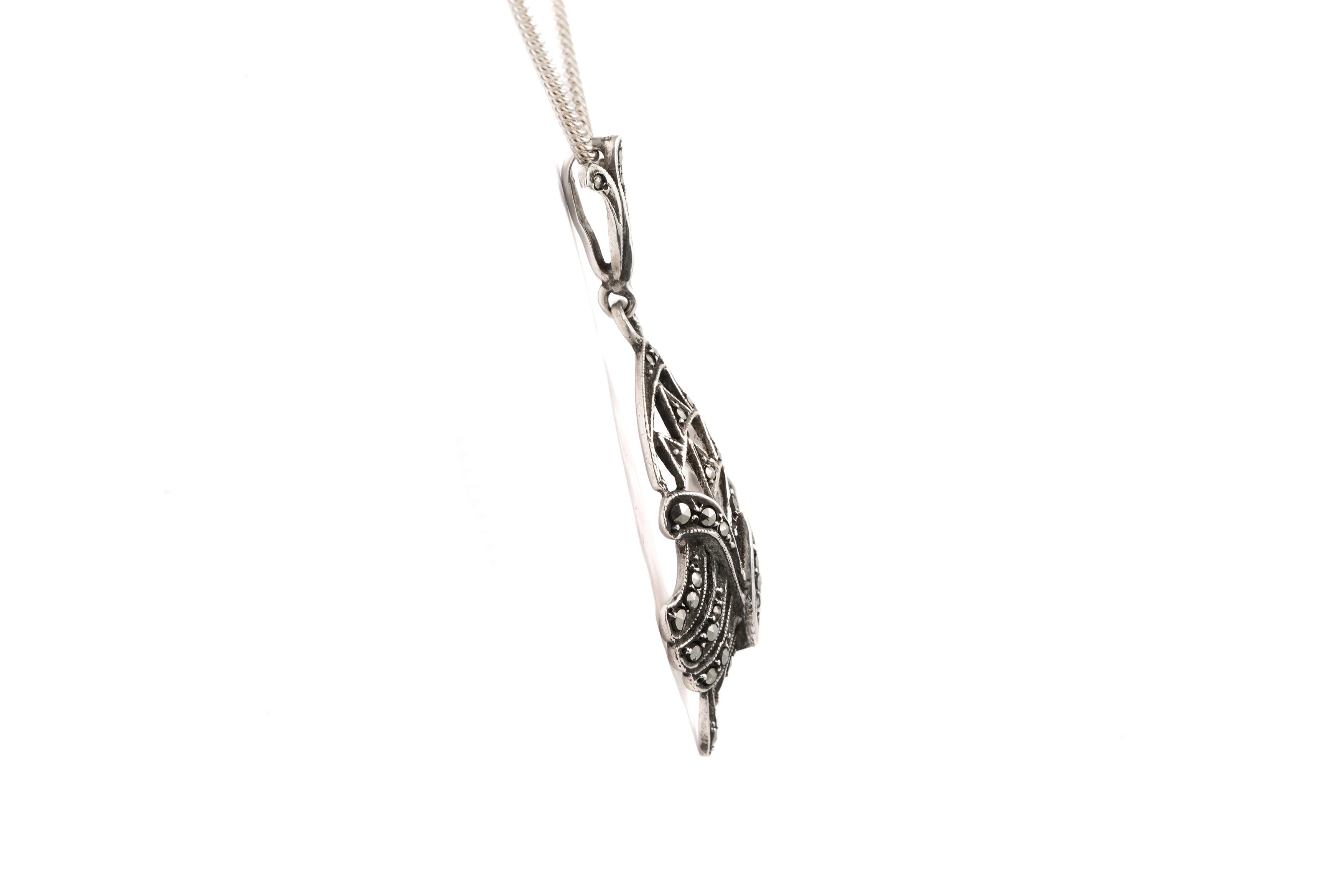 Pendentif Art Déco en argent 835 serti de marcassites - - 5